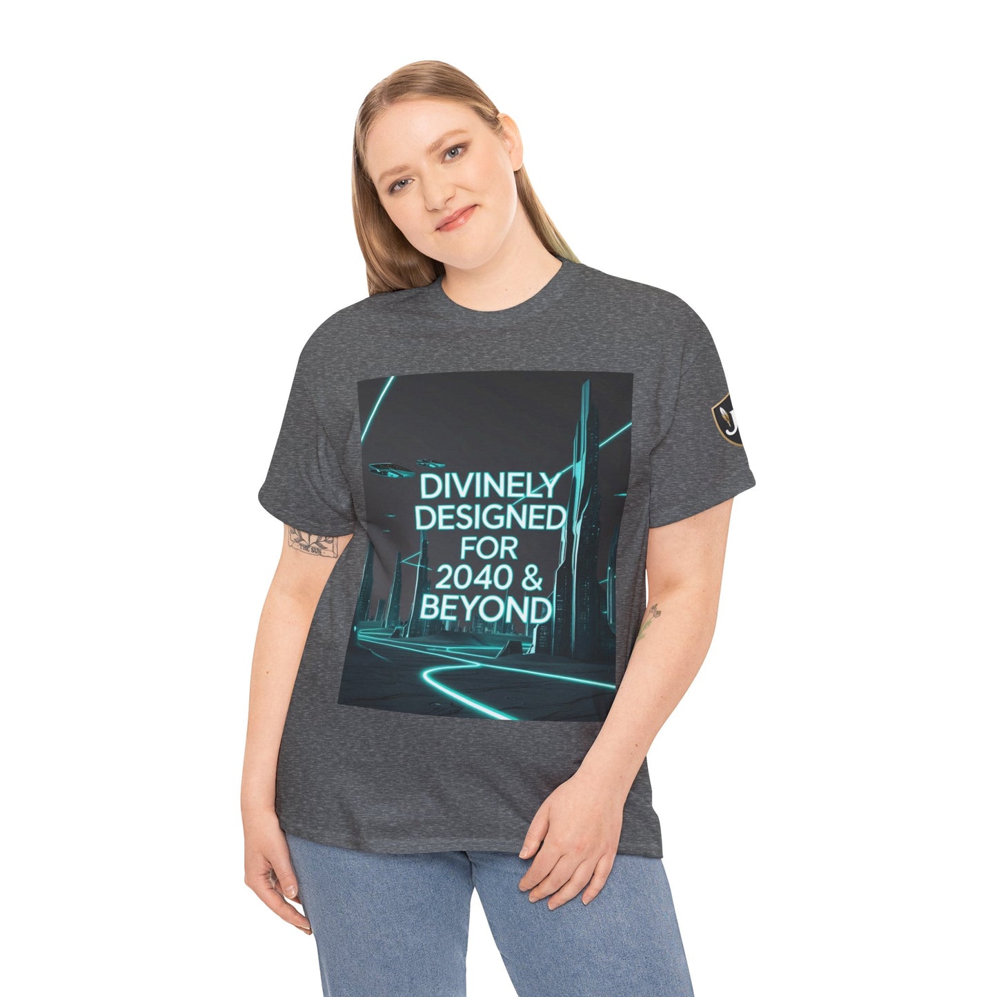 Futuristic Urban Tee for Tech Lovers - Unisex Heavy Cotton