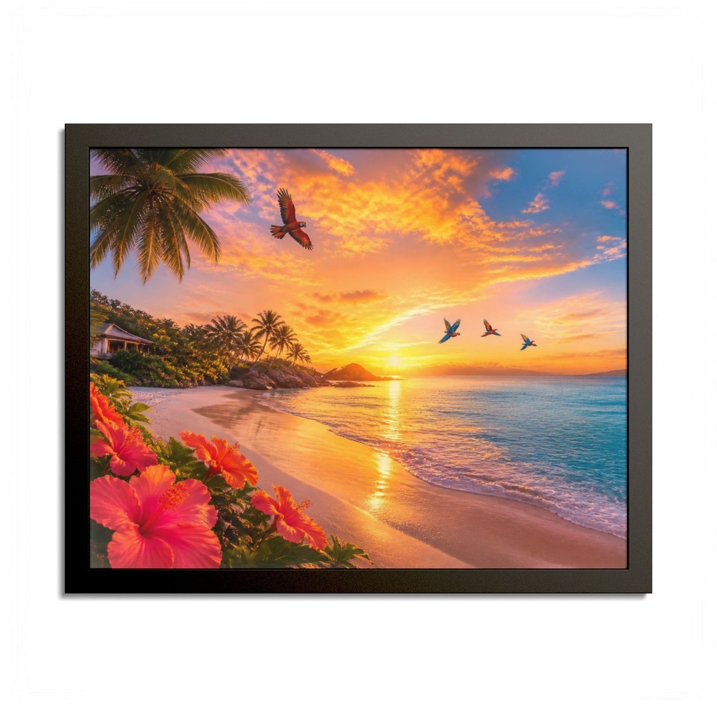 Tropical Sunset Framed Poster — Colorful Beach Wall Art