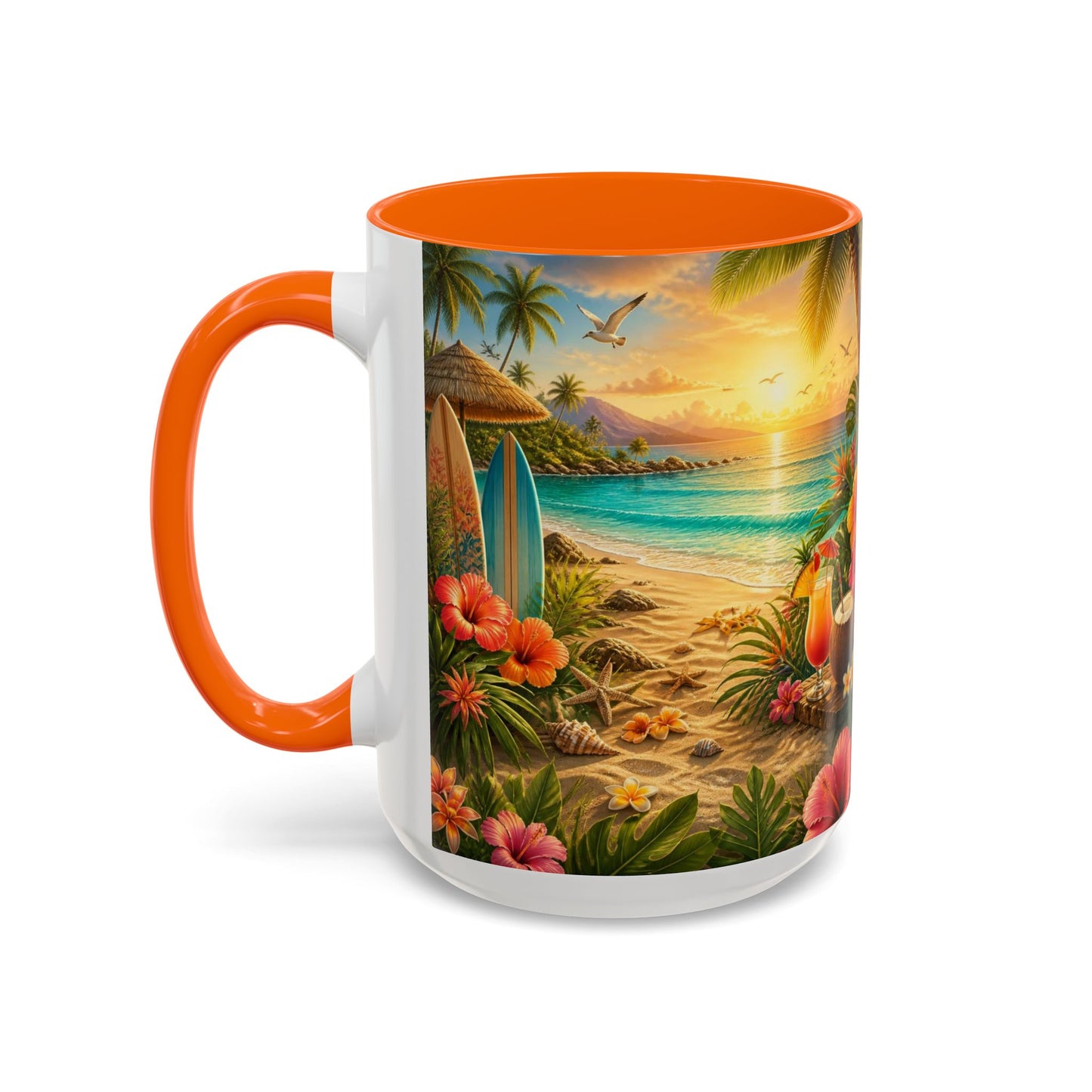 Tropical Beach Coffee Mug – Sunset Luau Hawaiian Floral Accent