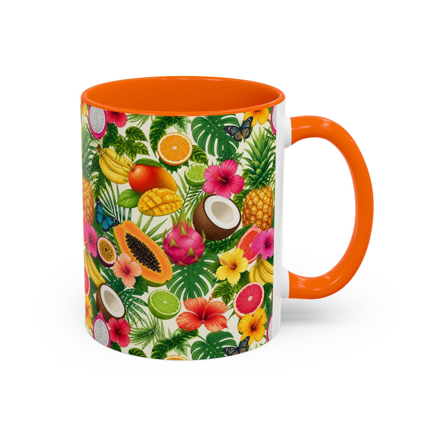 Tropical Fruit Coffee Mug — Colorful Pineapple & Hibiscus Accent Ceramic Mug (11/15oz)