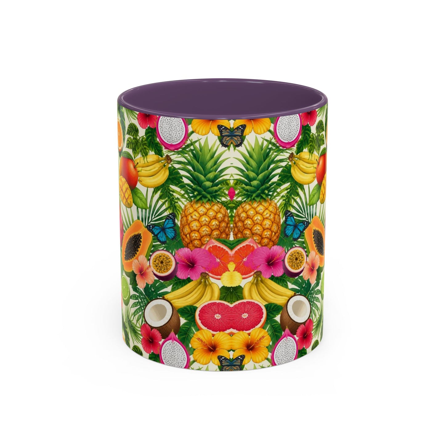 Tropical Fruit Coffee Mug — Colorful Pineapple & Hibiscus Accent Ceramic Mug (11/15oz)
