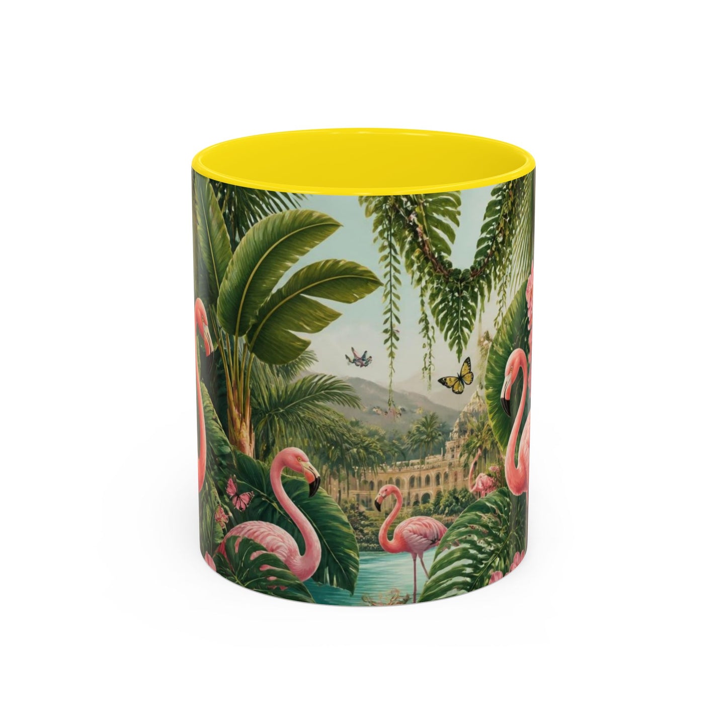 Tropical Flamingo Accent Mug — Colorful Parrot & Palm Coffee Cup