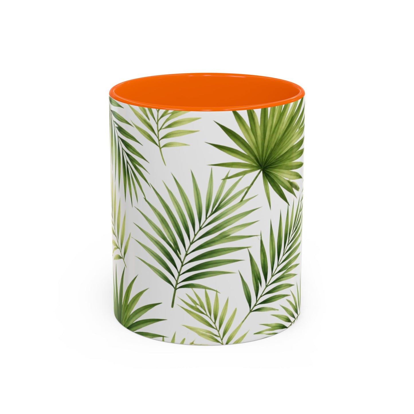 Tropical Palm Accent Coffee Mug – Green Leaf Pattern, 11/15oz