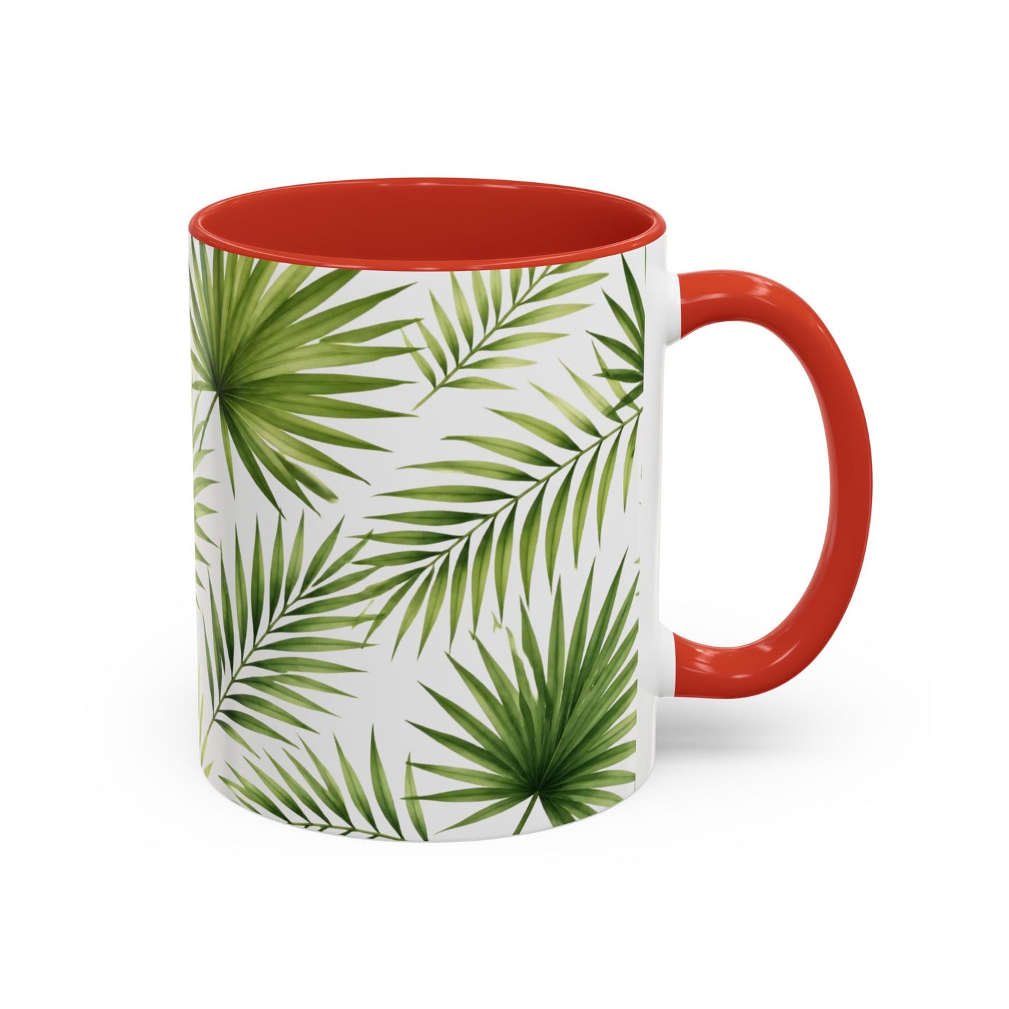 Tropical Palm Accent Coffee Mug – Green Leaf Pattern, 11/15oz