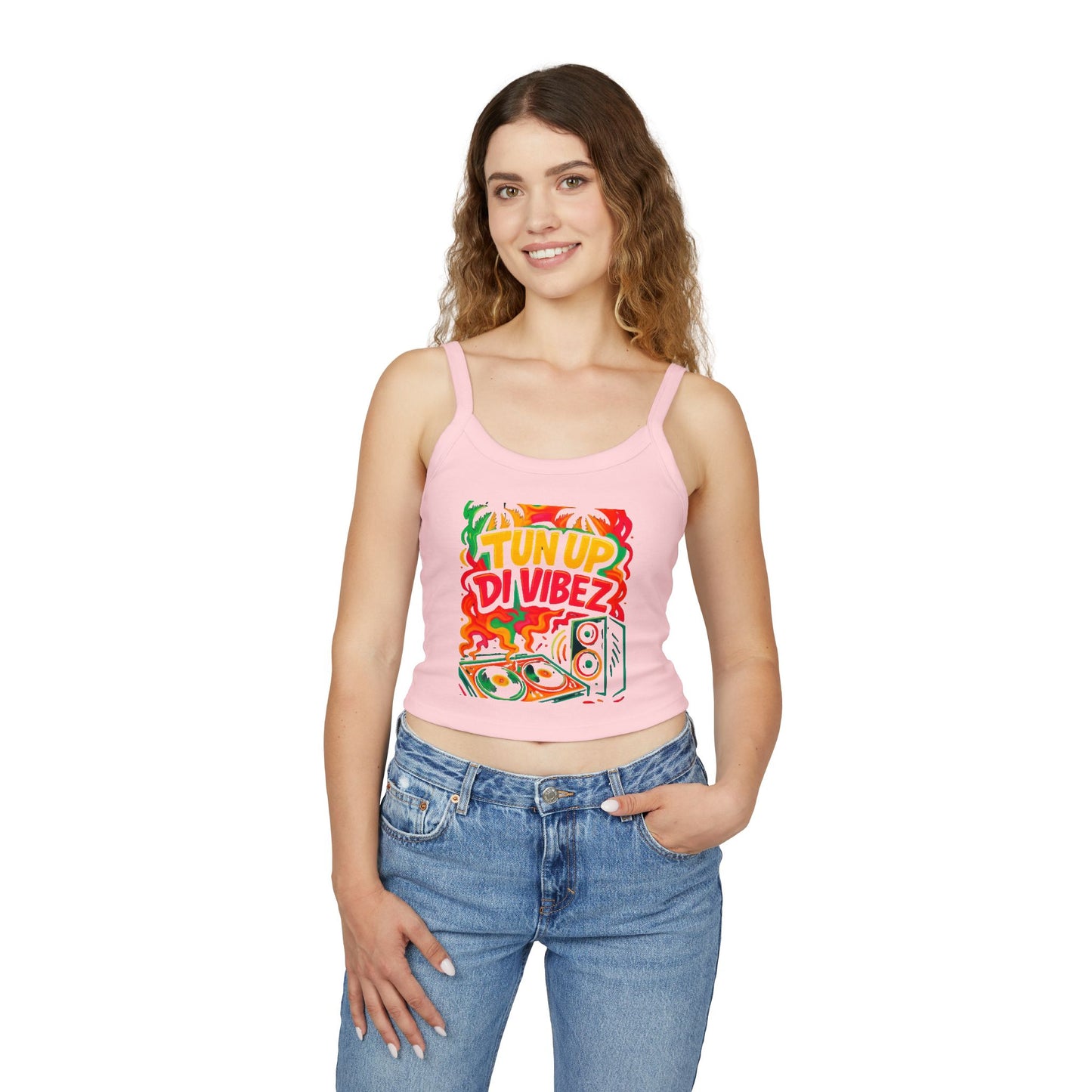 Tun Up Di Vibes Crop Tank Top — Women's Spaghetti Strap Summer Tank