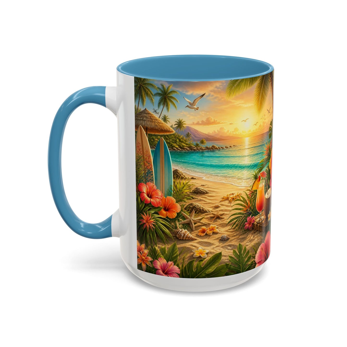 Tropical Beach Coffee Mug – Sunset Luau Hawaiian Floral Accent