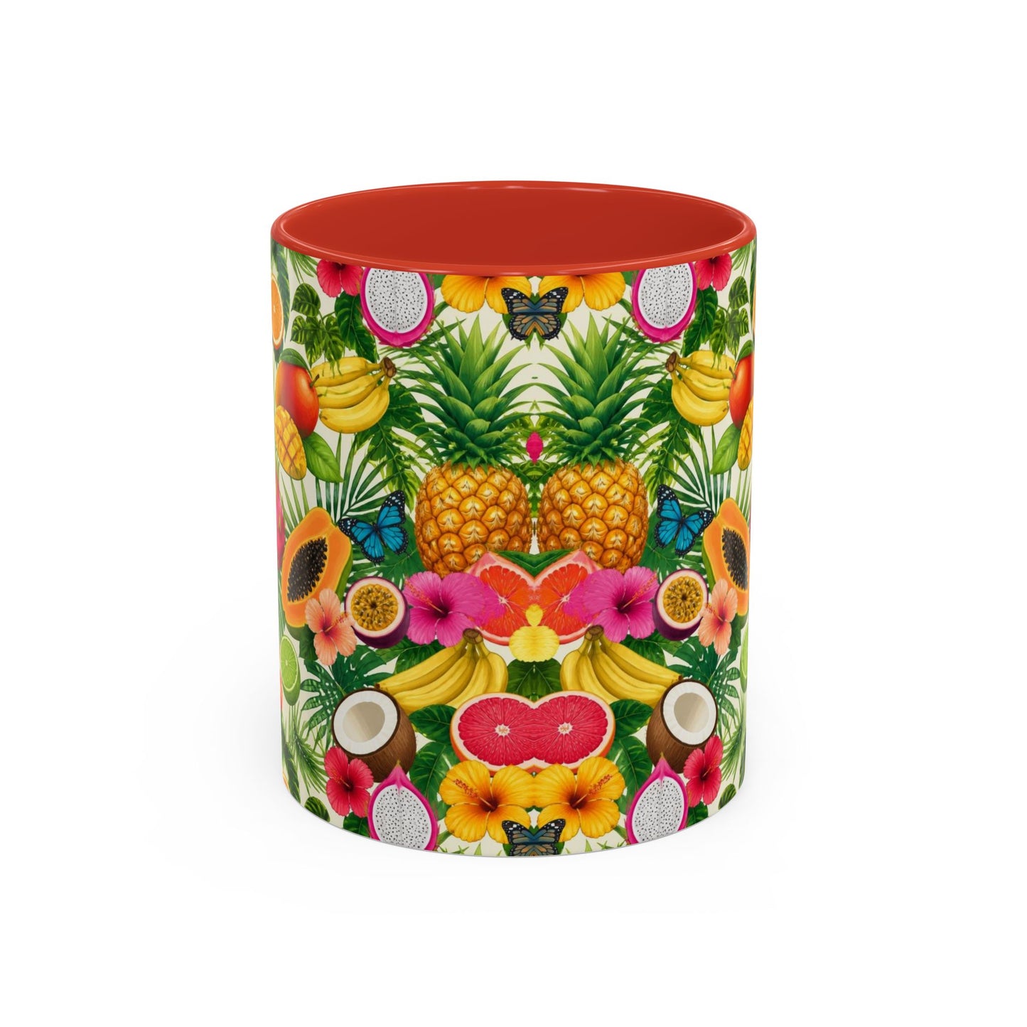 Tropical Fruit Coffee Mug — Colorful Pineapple & Hibiscus Accent Ceramic Mug (11/15oz)