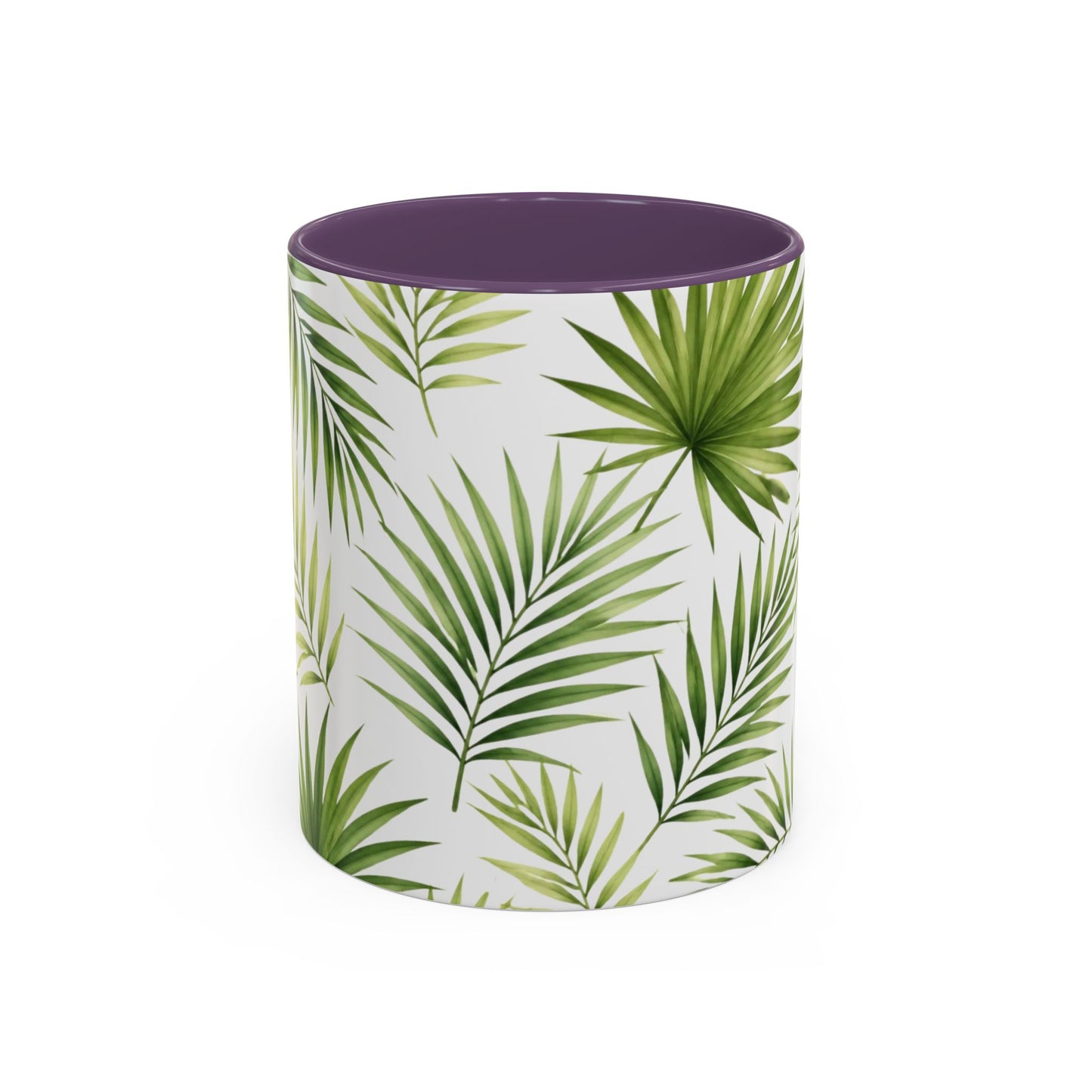 Tropical Palm Accent Coffee Mug – Green Leaf Pattern, 11/15oz