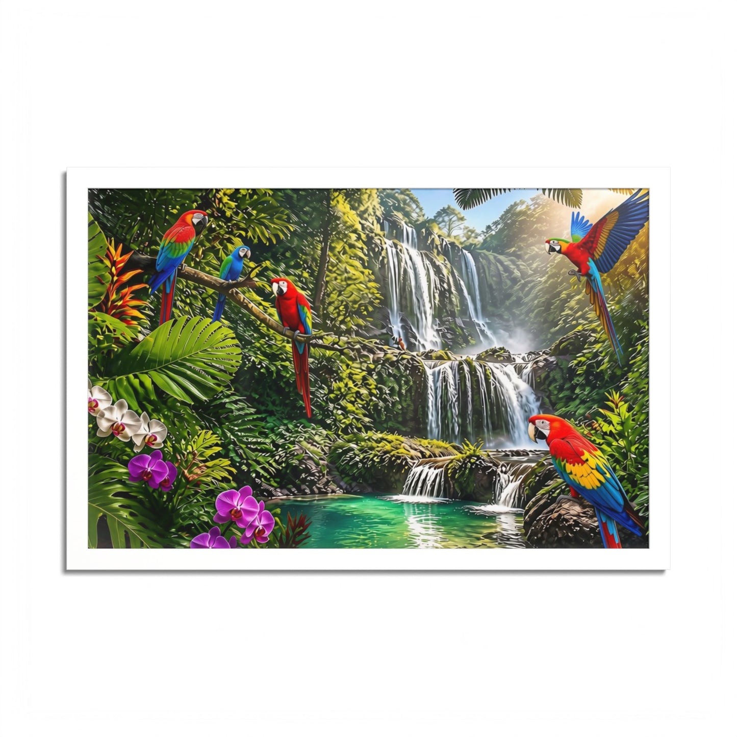 Tropical Waterfall Parrot Poster