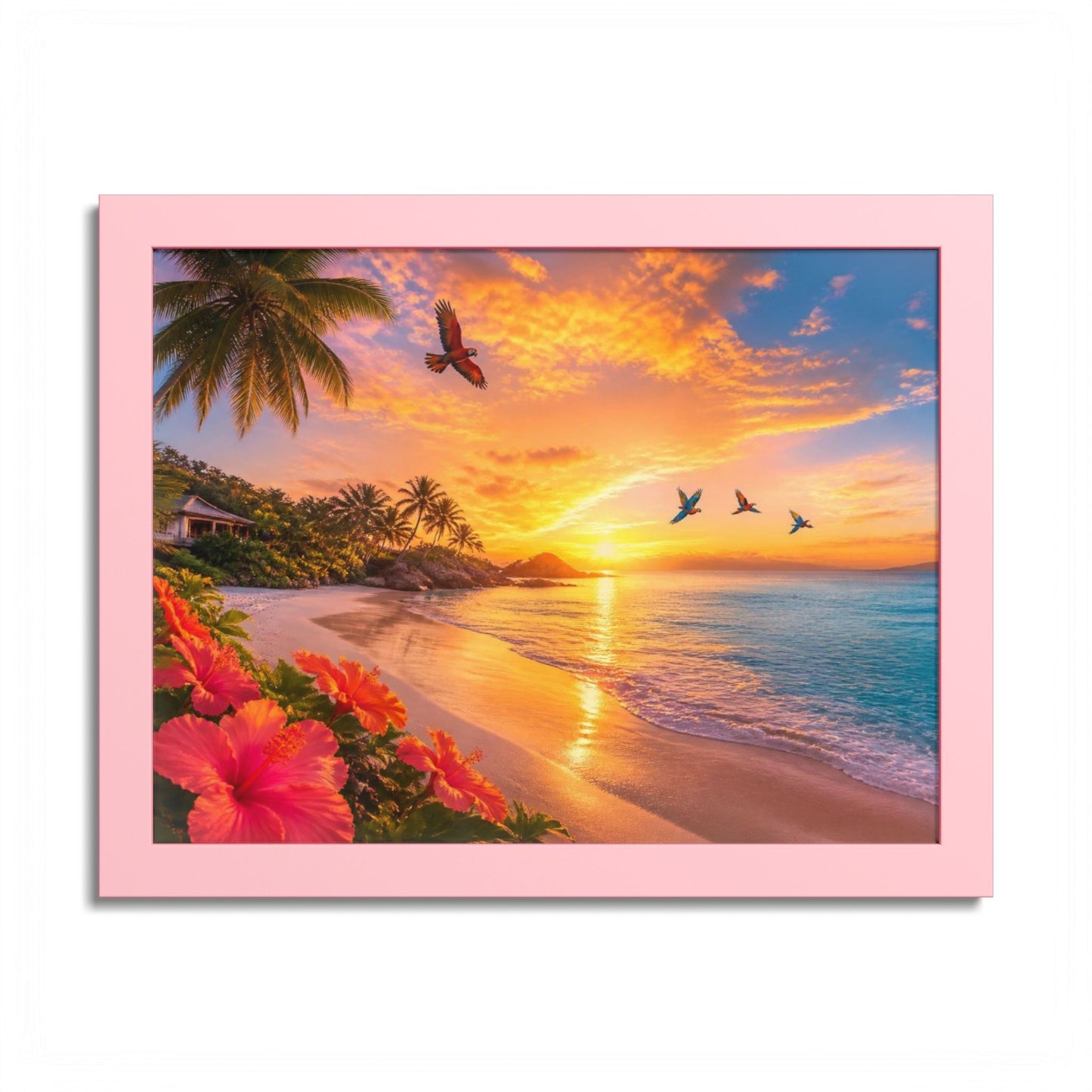 Tropical Sunset Framed Poster — Colorful Beach Wall Art