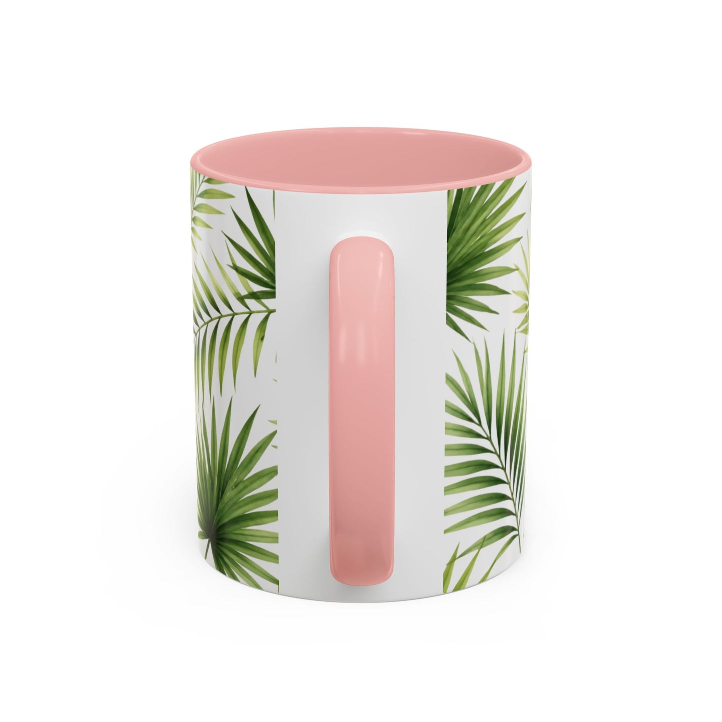Tropical Palm Accent Coffee Mug – Green Leaf Pattern, 11/15oz