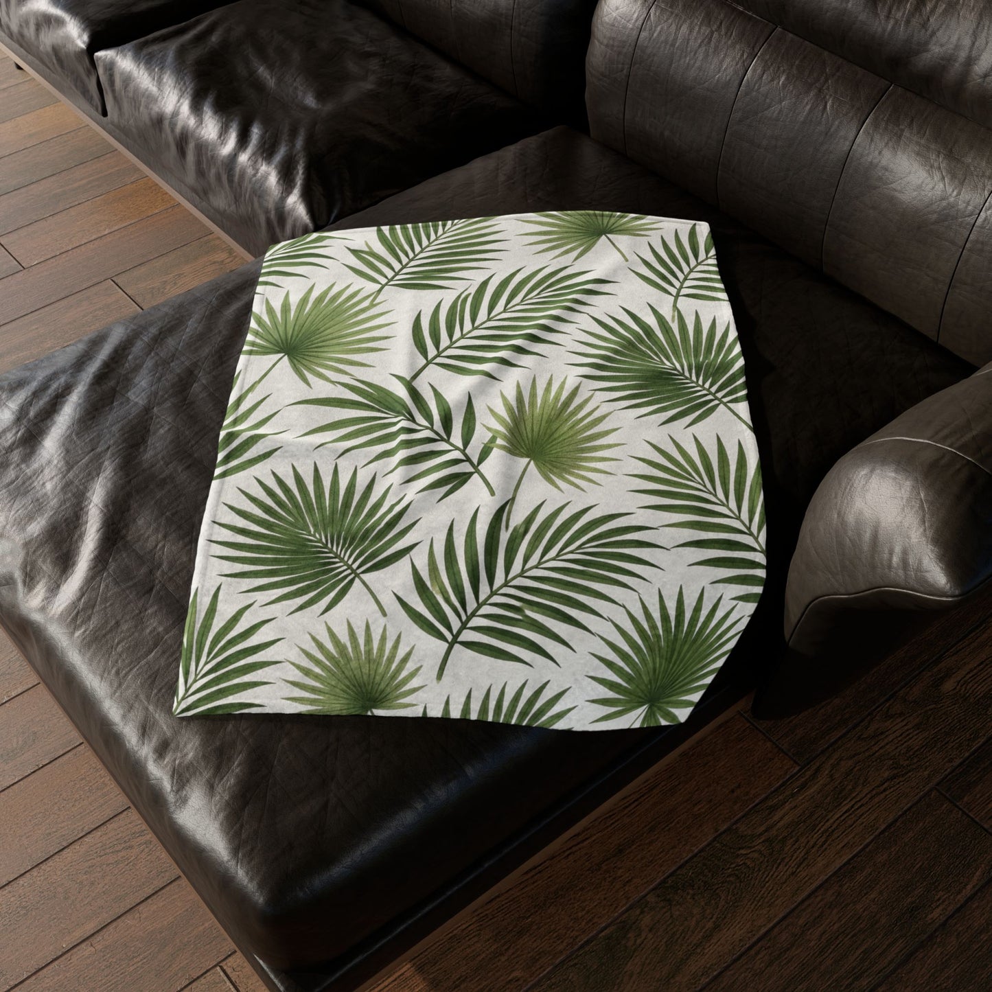 Tropical Palm Leaf Throw Blanket – Green Botanical Polyester Blanket