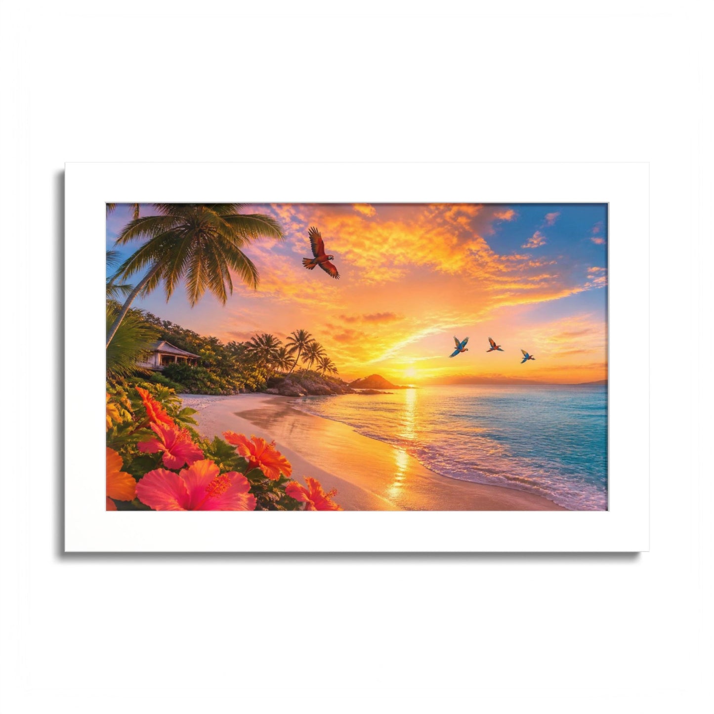 Tropical Sunset Framed Poster — Colorful Beach Wall Art