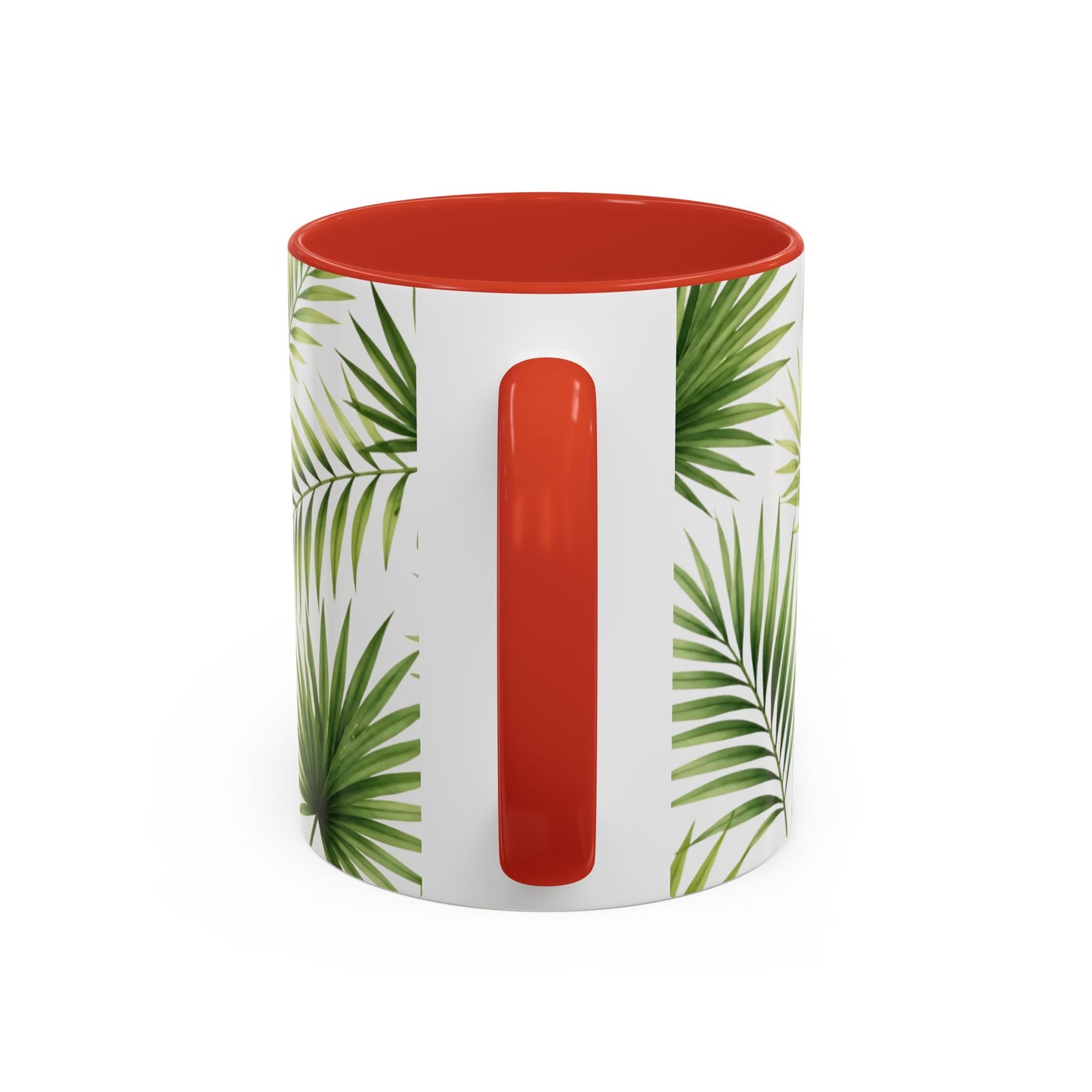 Tropical Palm Accent Coffee Mug – Green Leaf Pattern, 11/15oz