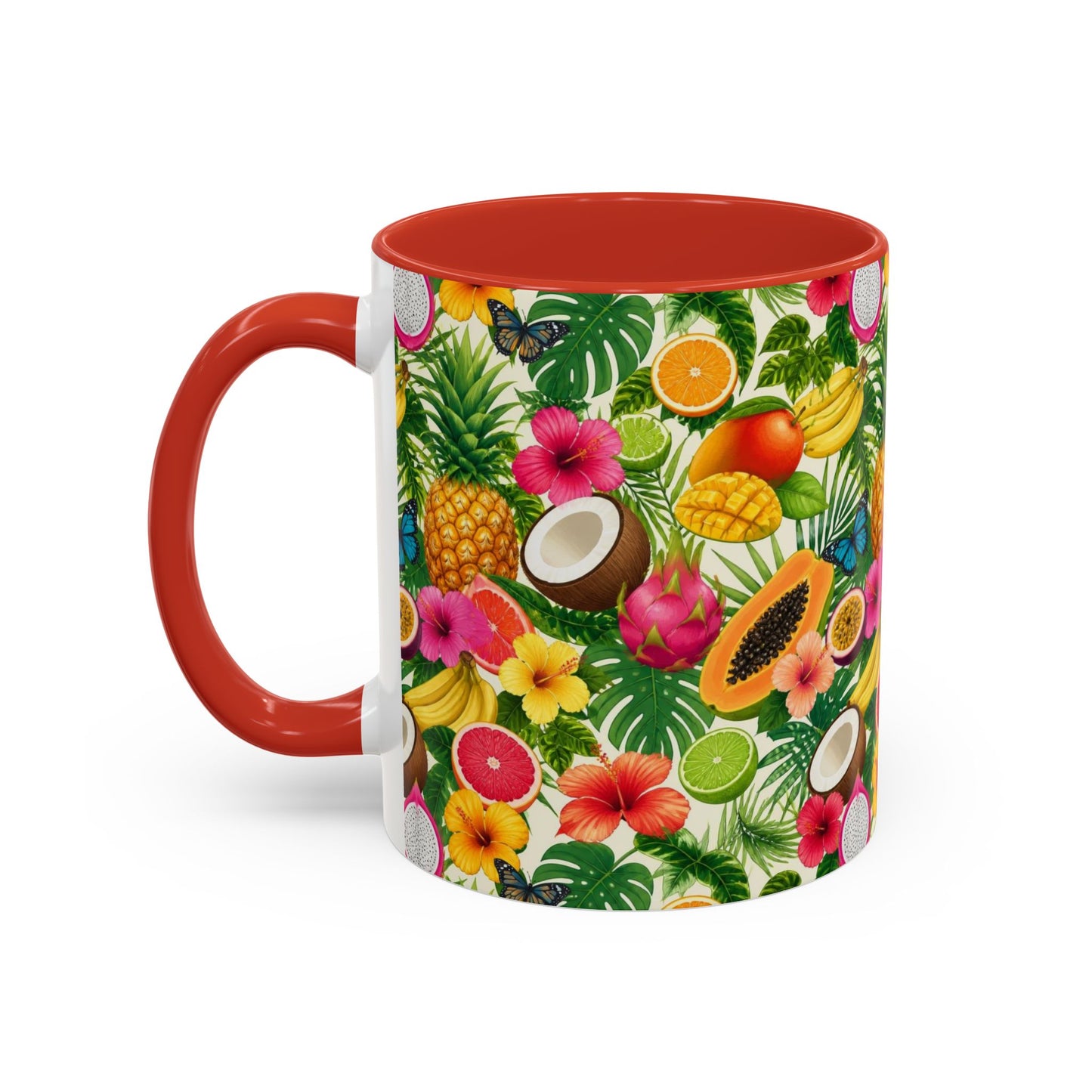 Tropical Fruit Coffee Mug — Colorful Pineapple & Hibiscus Accent Ceramic Mug (11/15oz)