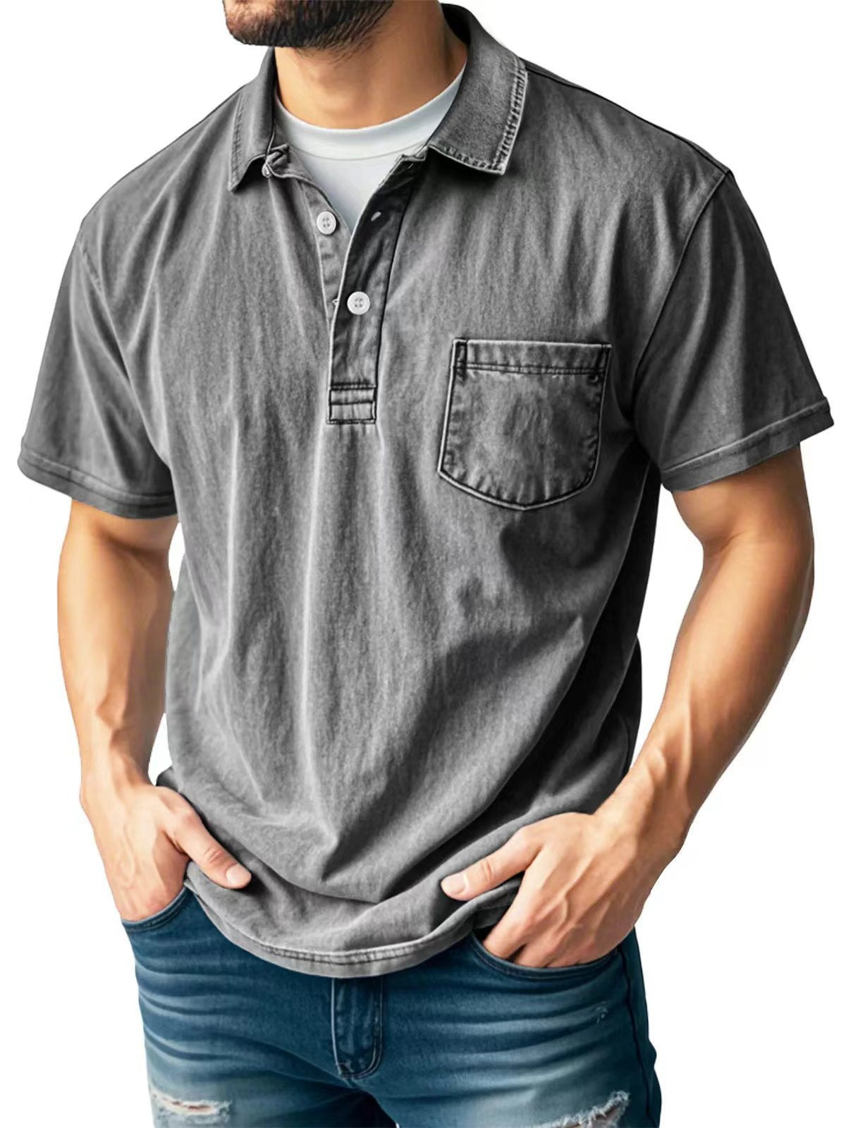 Men’s Casual Short Sleeve Polo Shirt with Lapel – Versatile & Stylish
