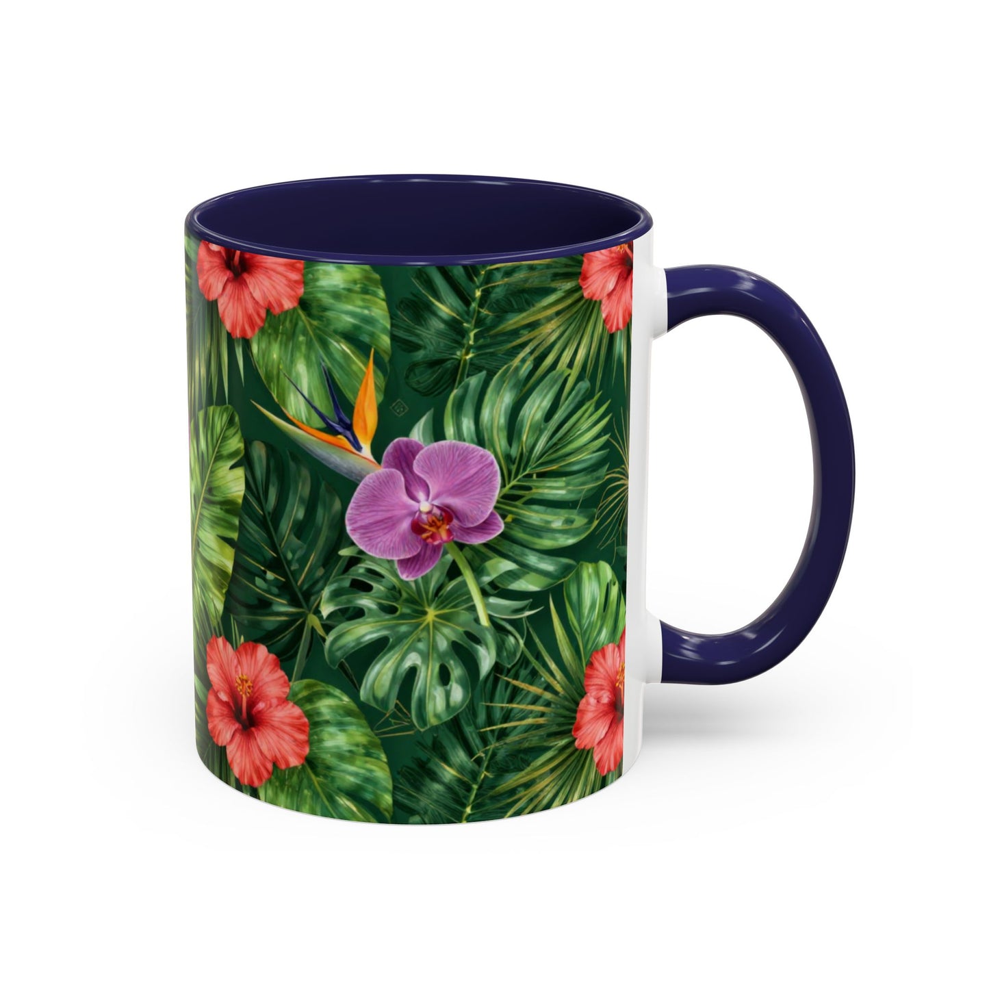 Tropical Floral Coffee Mug — Orchid & Hibiscus Accent 11/15oz