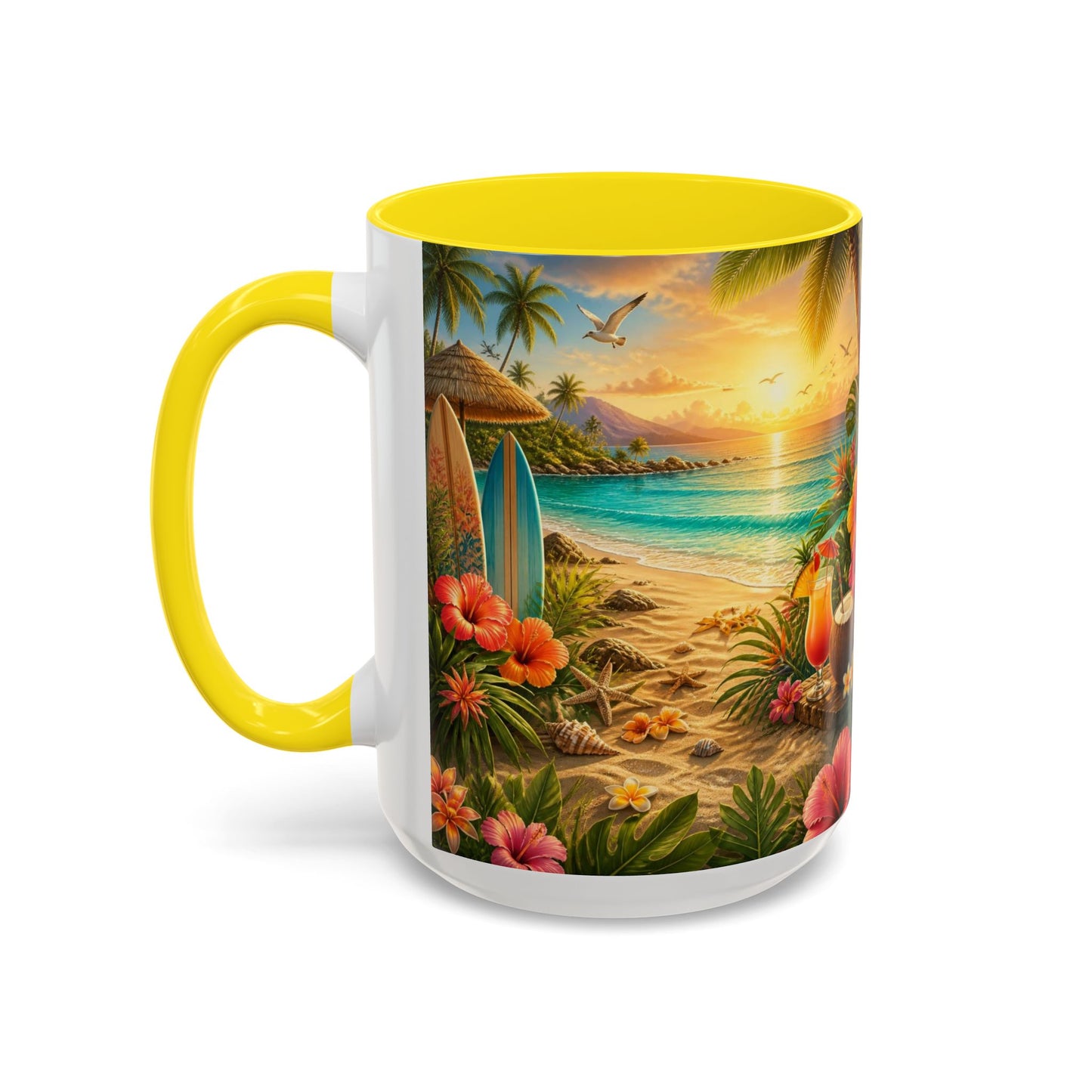 Tropical Beach Coffee Mug – Sunset Luau Hawaiian Floral Accent