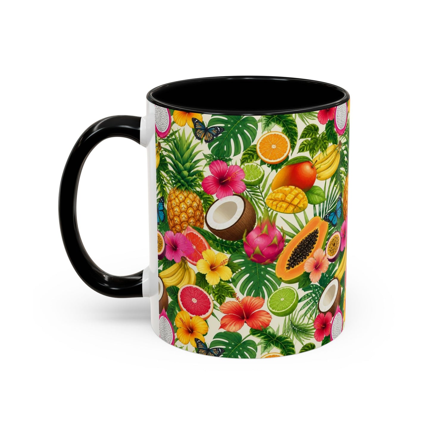 Tropical Fruit Coffee Mug — Colorful Pineapple & Hibiscus Accent Ceramic Mug (11/15oz)