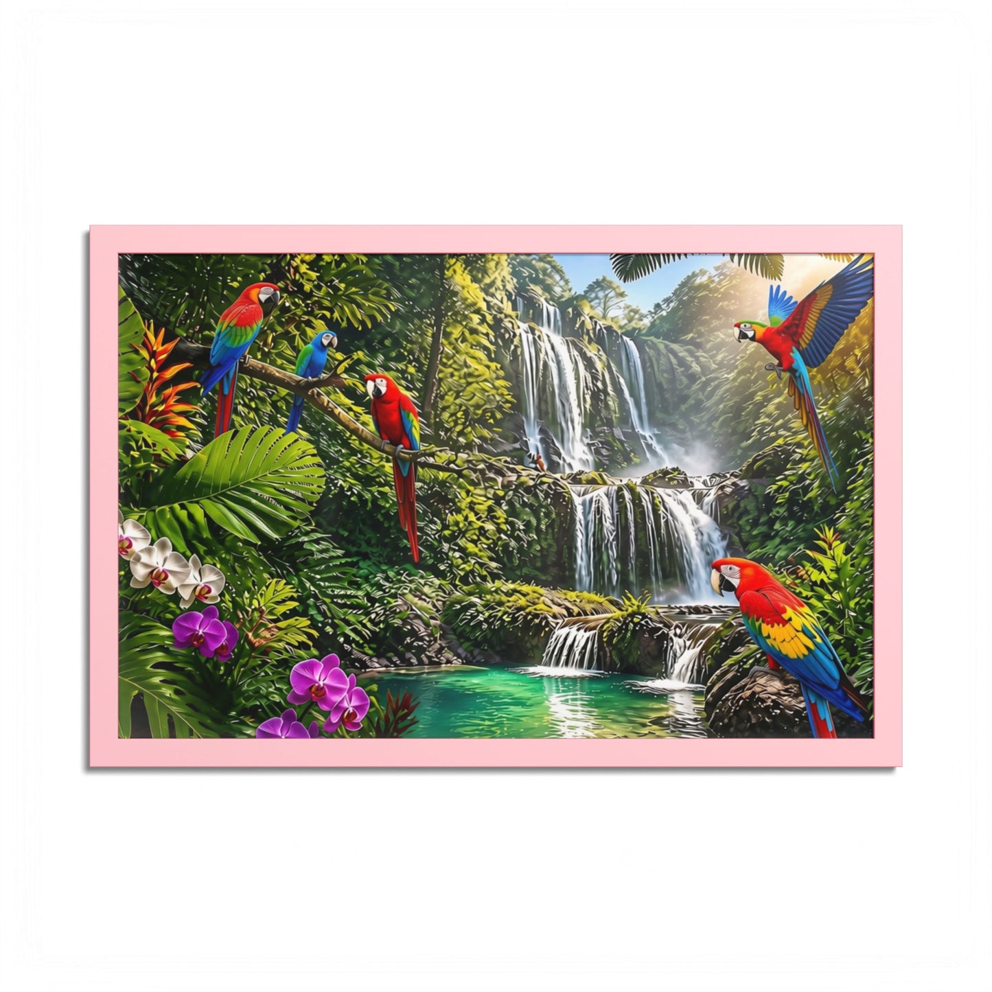 Tropical Waterfall Parrot Poster