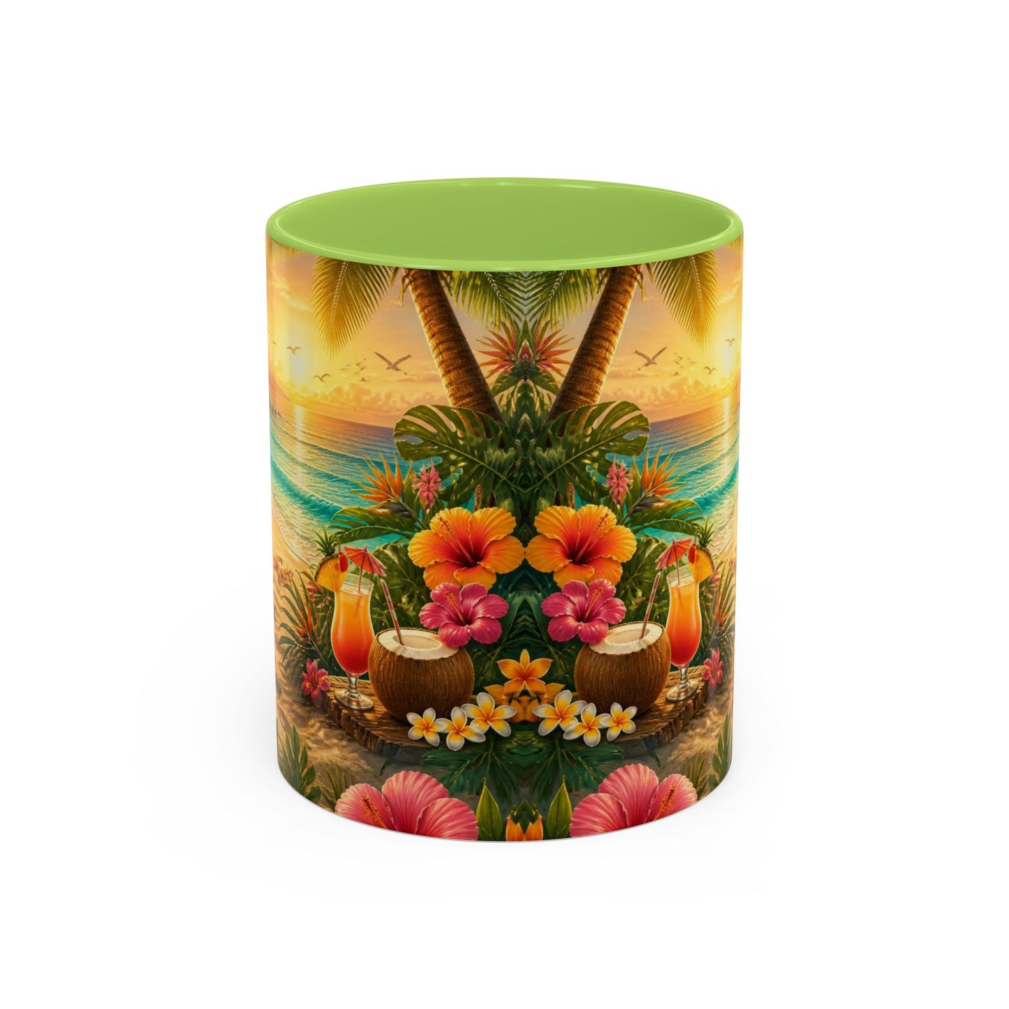 Tropical Beach Coffee Mug – Sunset Luau Hawaiian Floral Accent