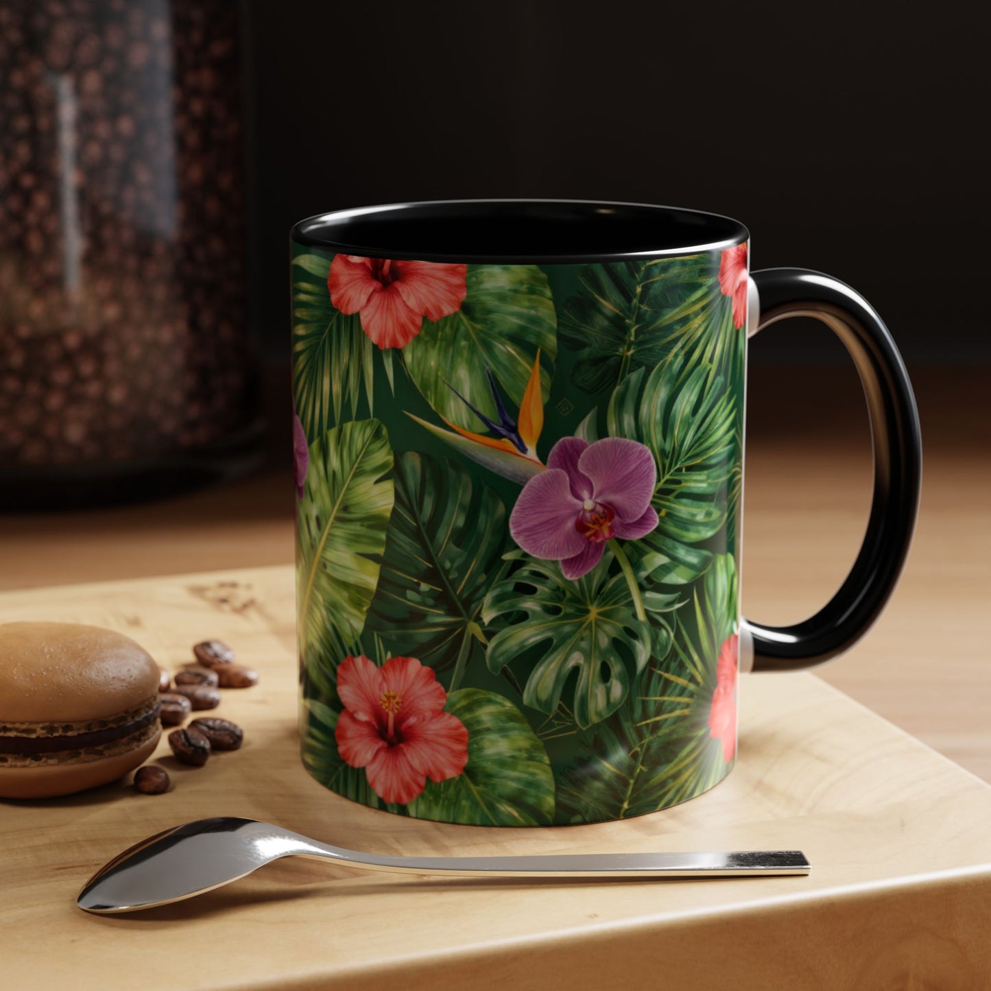 Tropical Floral Coffee Mug — Orchid & Hibiscus Accent 11/15oz