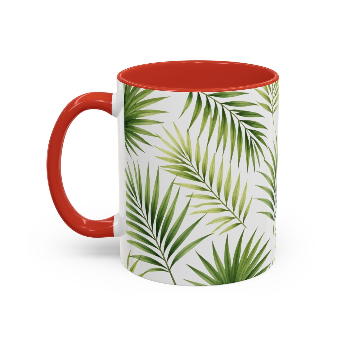 Tropical Palm Accent Coffee Mug – Green Leaf Pattern, 11/15oz