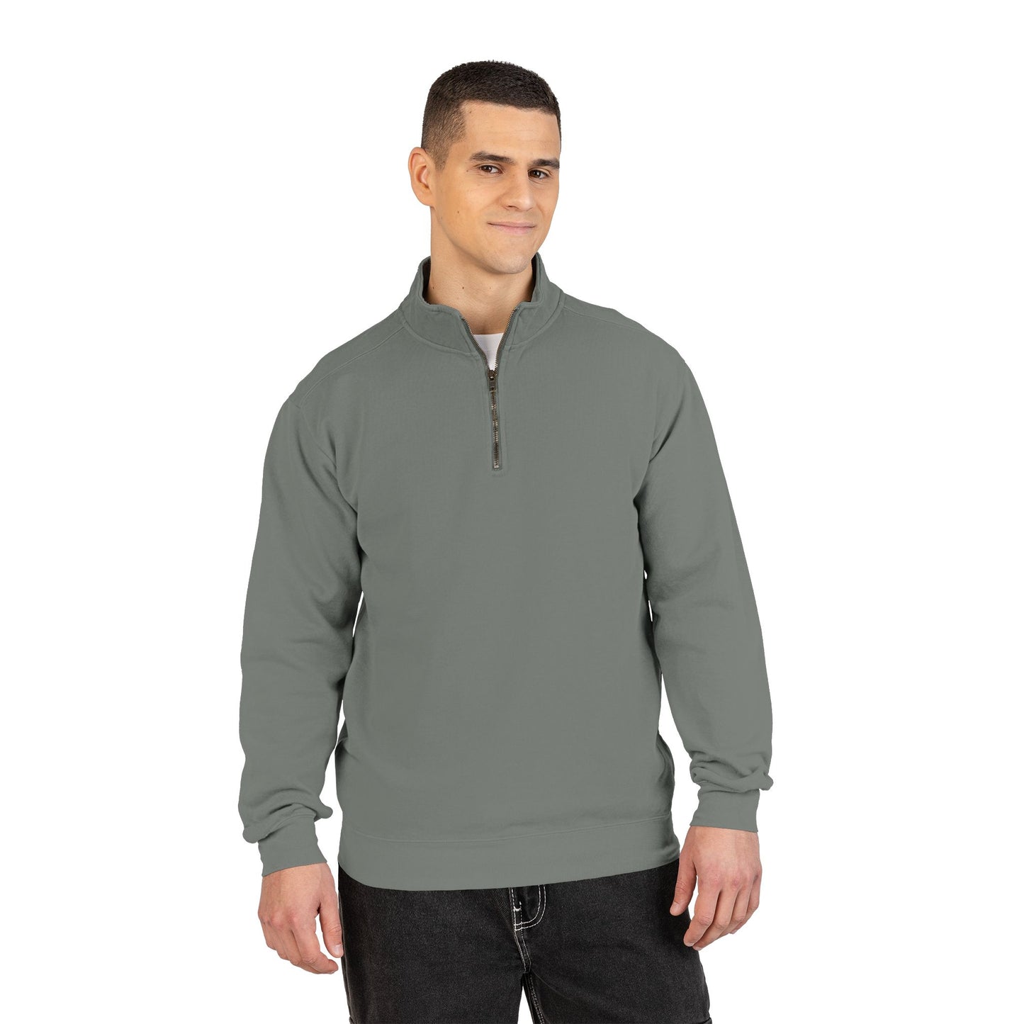 Choose Calm Quarter-Zip Sweatshirt — Relaxed Pullover with 'CHOOSE CALM' Back Graphic