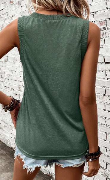 Mist Green Ribbed V-Neck Tank