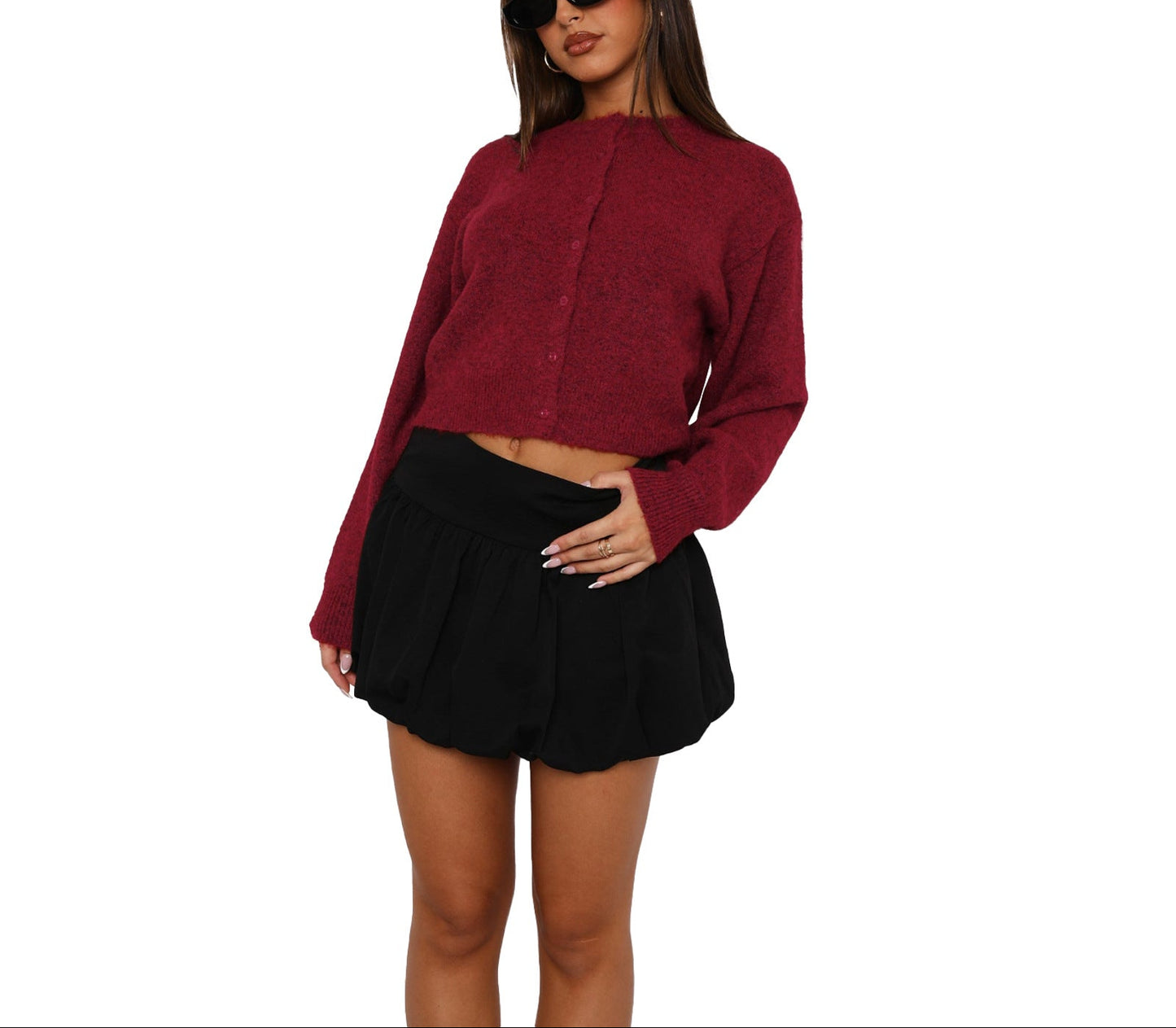 Comfort And Casual Solid Color Woolen Cardigan Short Coat Top Sweater