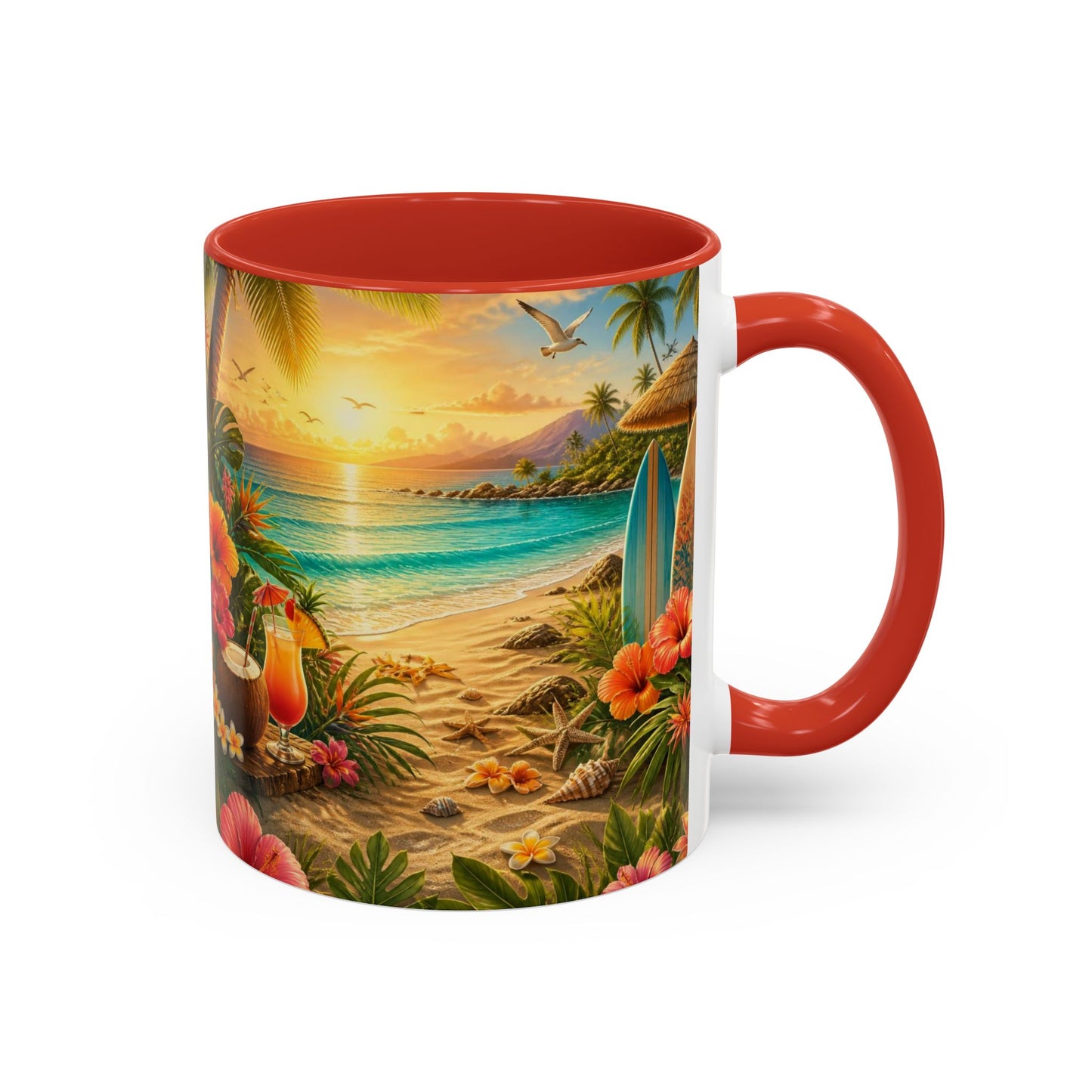 Tropical Beach Coffee Mug – Sunset Luau Hawaiian Floral Accent