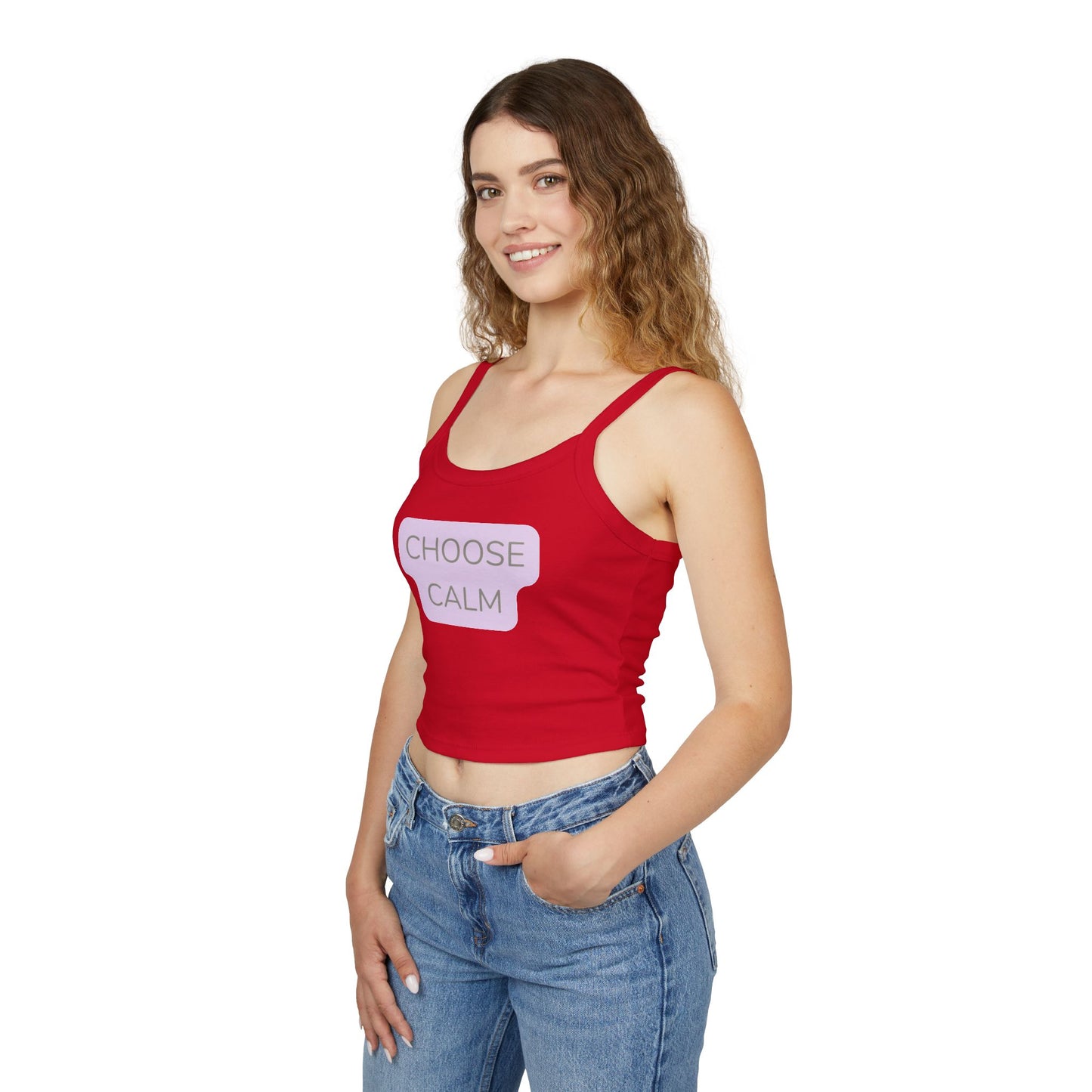 Choose Calm Tank Top — Women's Spaghetti Strap Crop with Positive Graphic