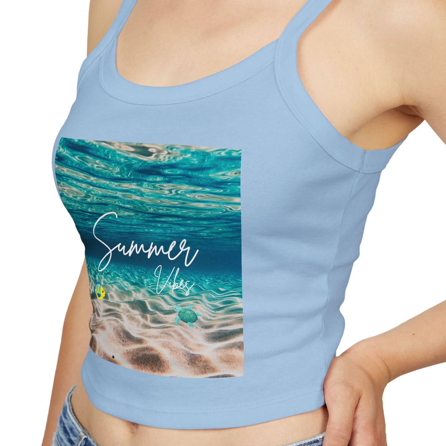 Camiseta de tirantes finos "Summer Vibes" - Ropa de playa, conjunto para vacaciones, moda de verano, top casual