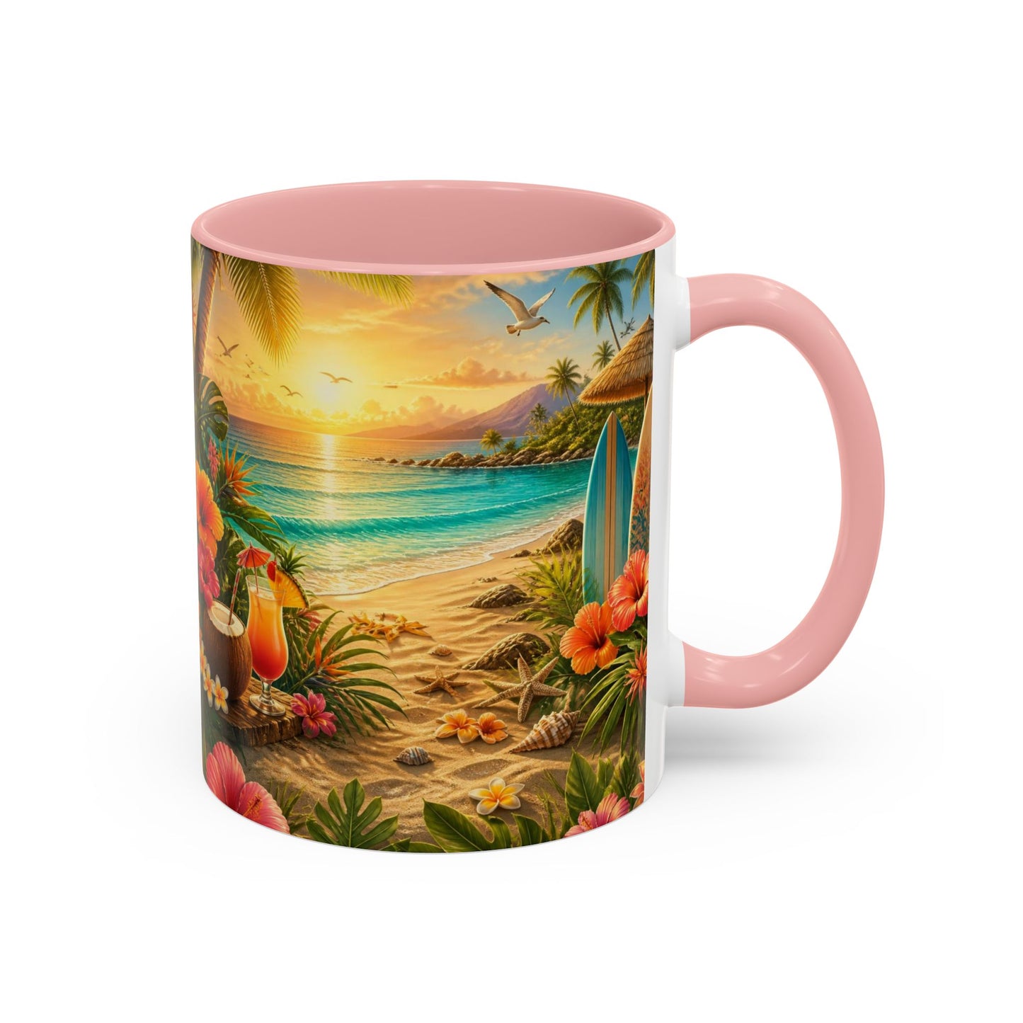 Tropical Beach Coffee Mug – Sunset Luau Hawaiian Floral Accent