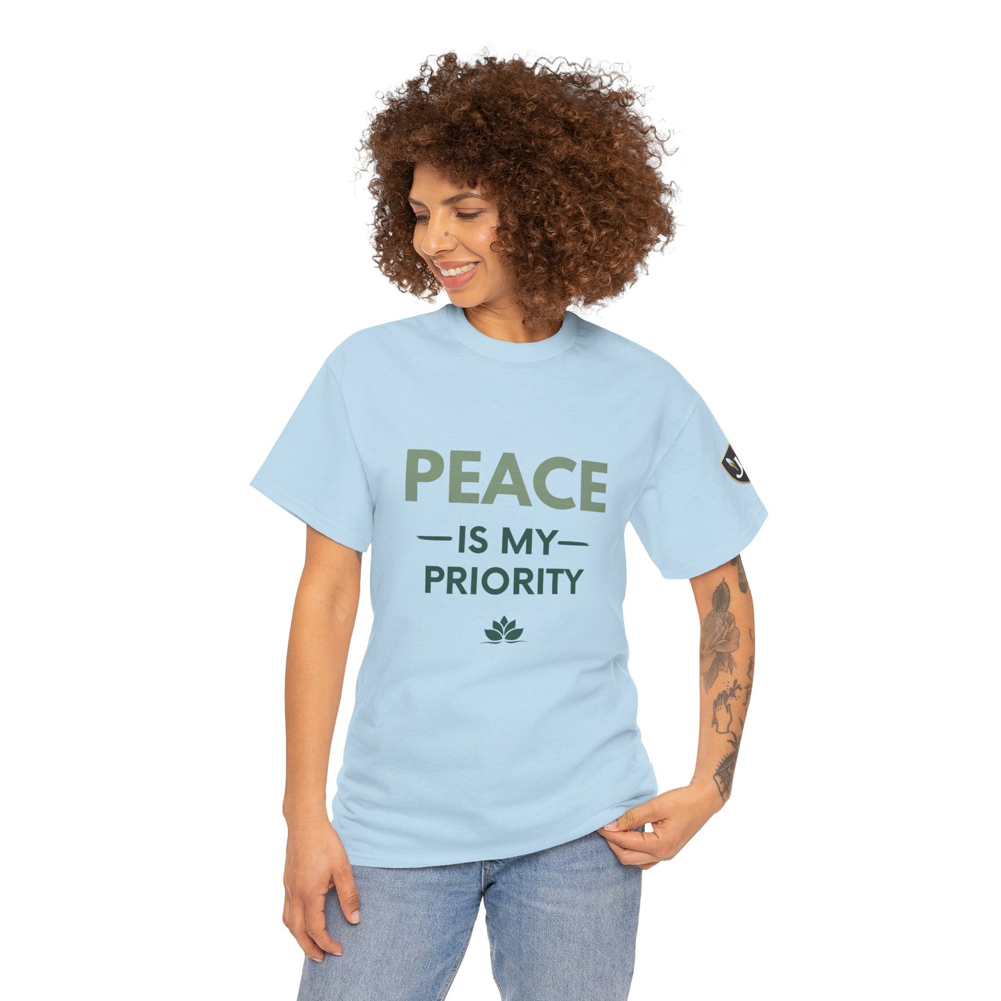 Peace is My Priority Unisex Heavy Cotton Tee, Relaxed Fit T-Shirt, Mindfulness Shirt, Gift for Meditation Lovers