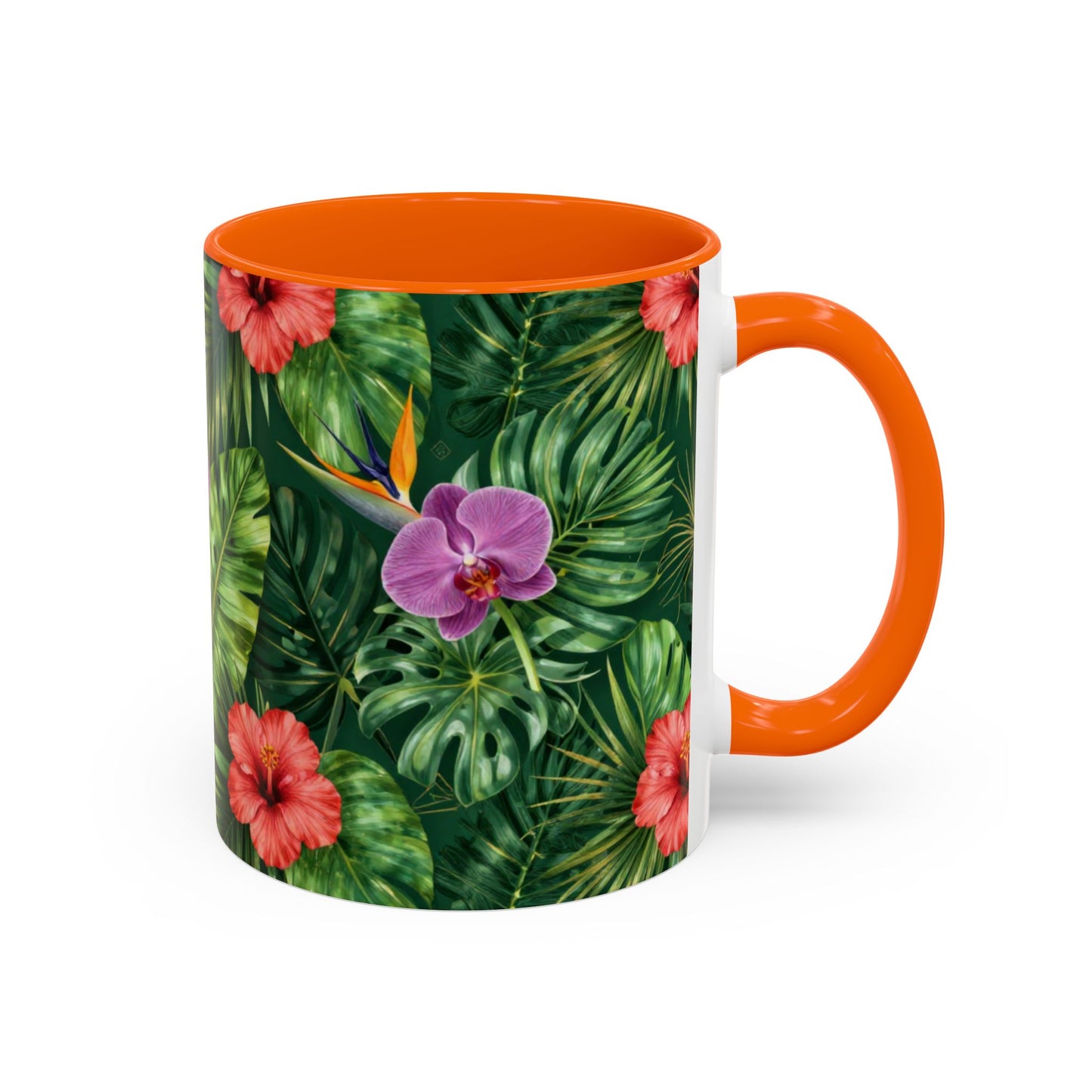 Tropical Floral Coffee Mug — Orchid & Hibiscus Accent 11/15oz