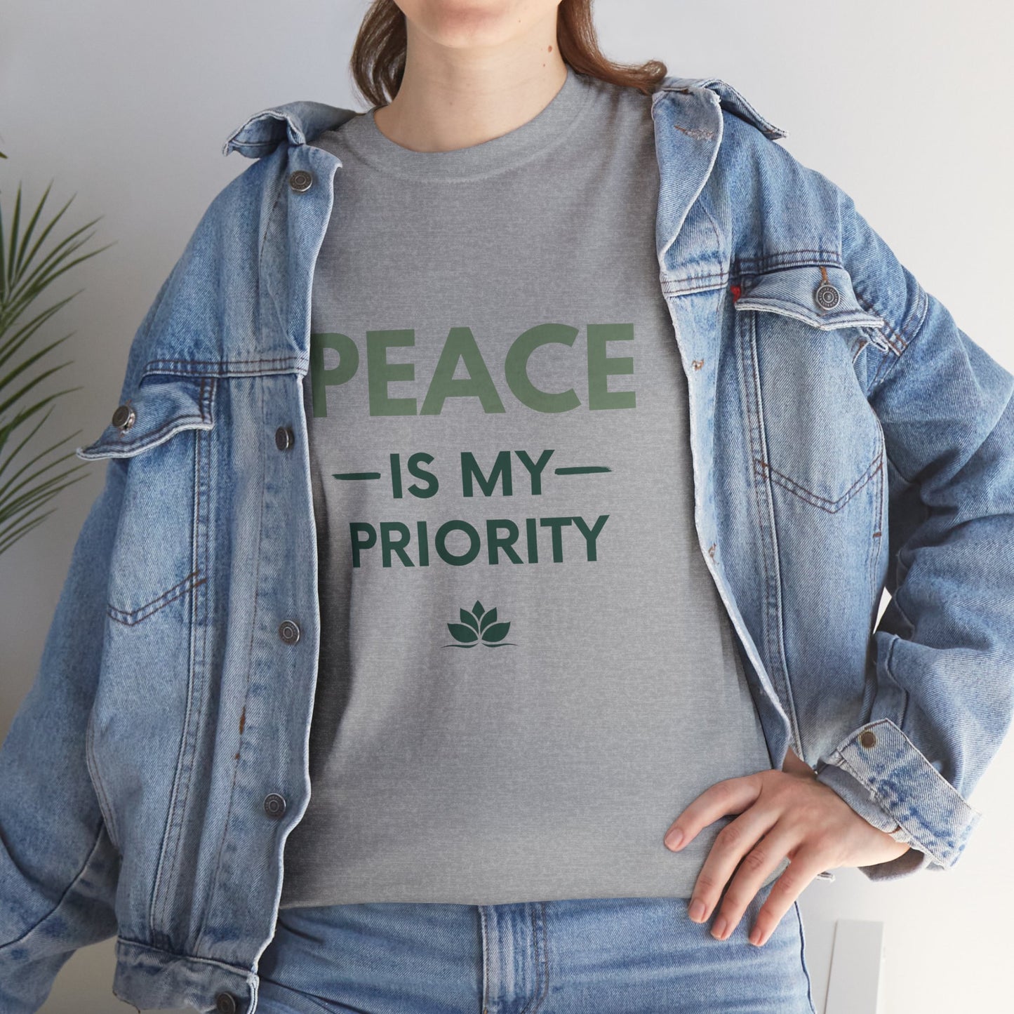 Peace is My Priority Unisex Heavy Cotton Tee, Relaxed Fit T-Shirt, Mindfulness Shirt, Gift for Meditation Lovers