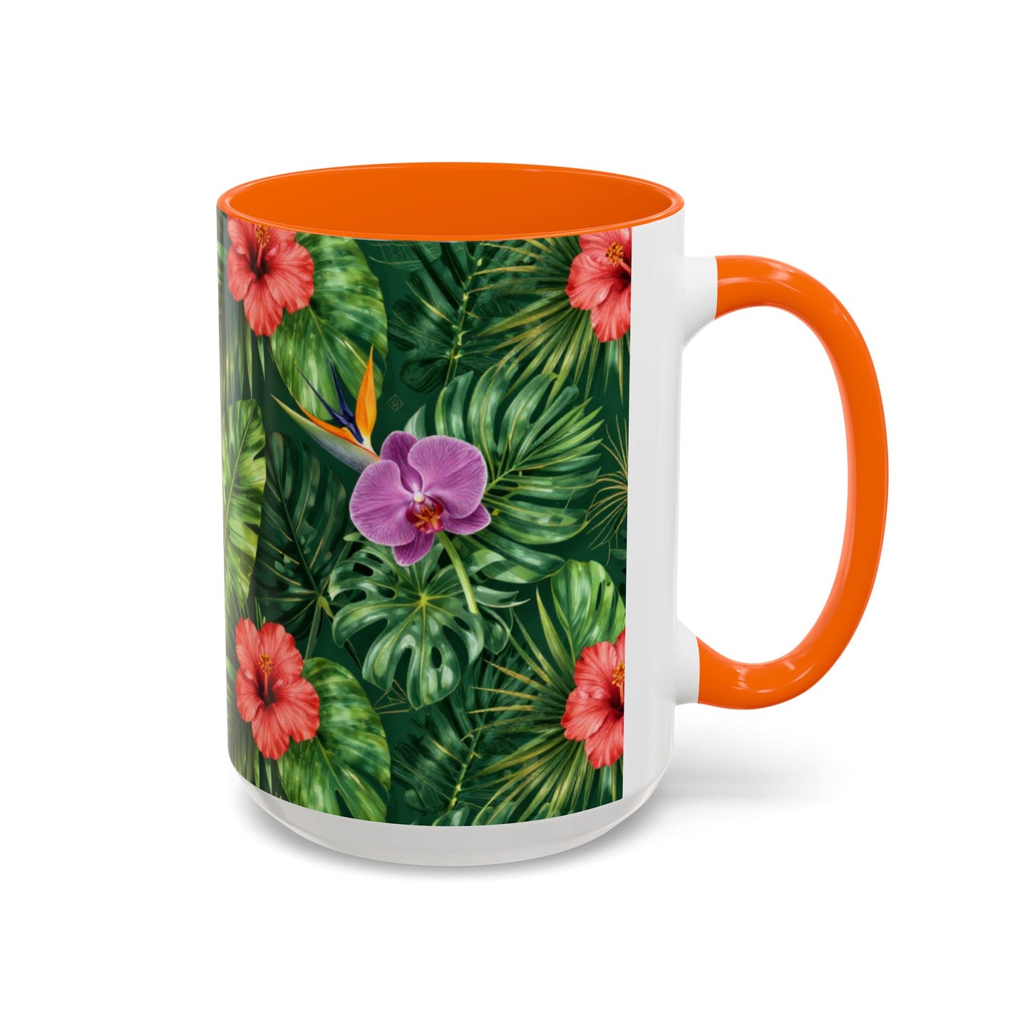 Tropical Floral Coffee Mug — Orchid & Hibiscus Accent 11/15oz