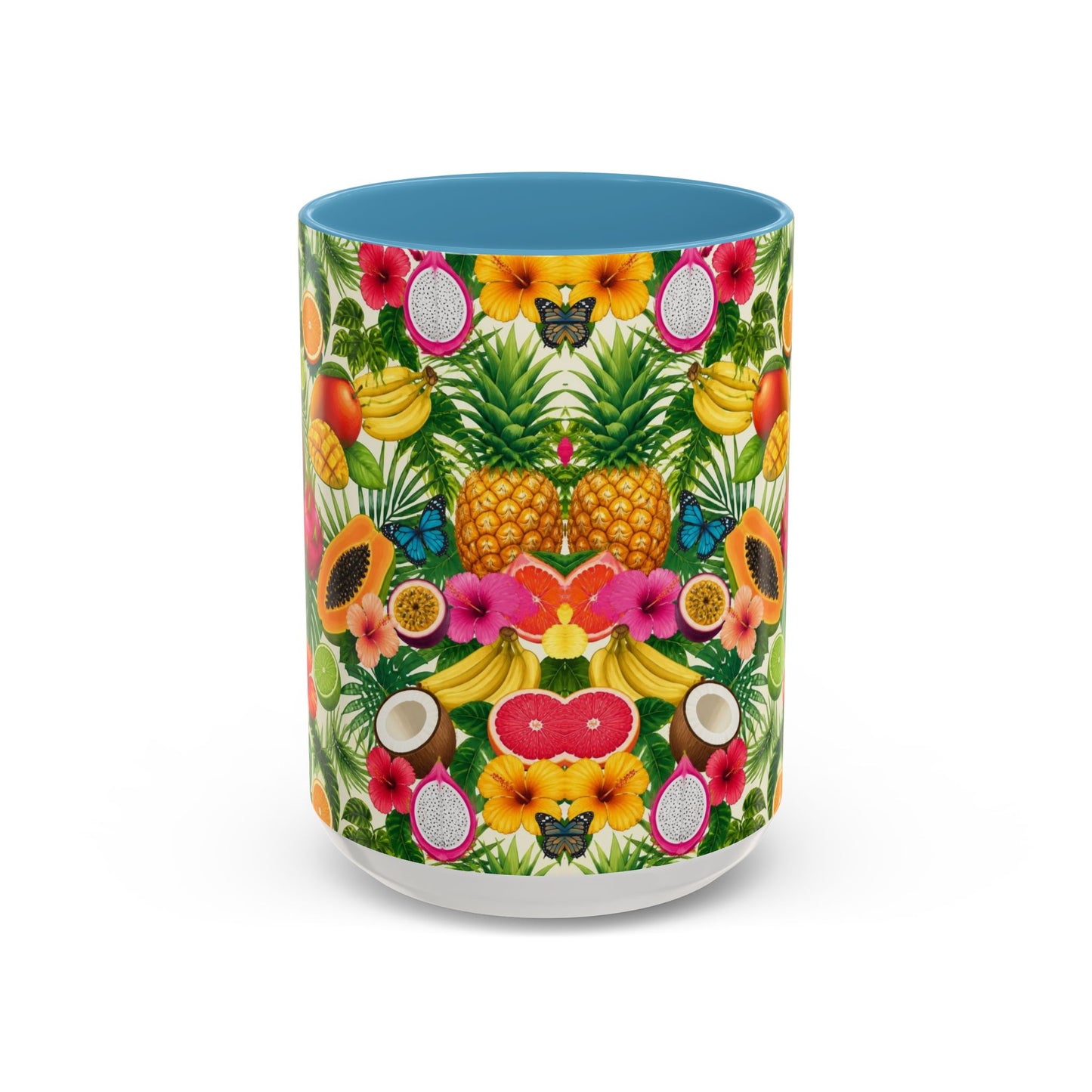 Tropical Fruit Coffee Mug — Colorful Pineapple & Hibiscus Accent Ceramic Mug (11/15oz)