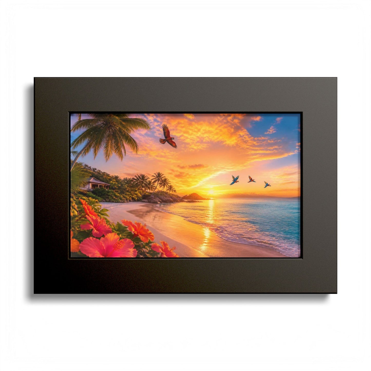 Tropical Sunset Framed Poster — Colorful Beach Wall Art