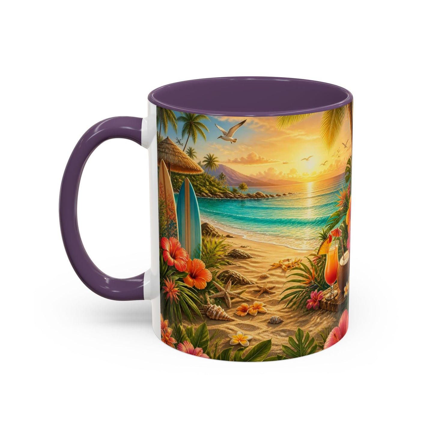 Tropical Beach Coffee Mug – Sunset Luau Hawaiian Floral Accent