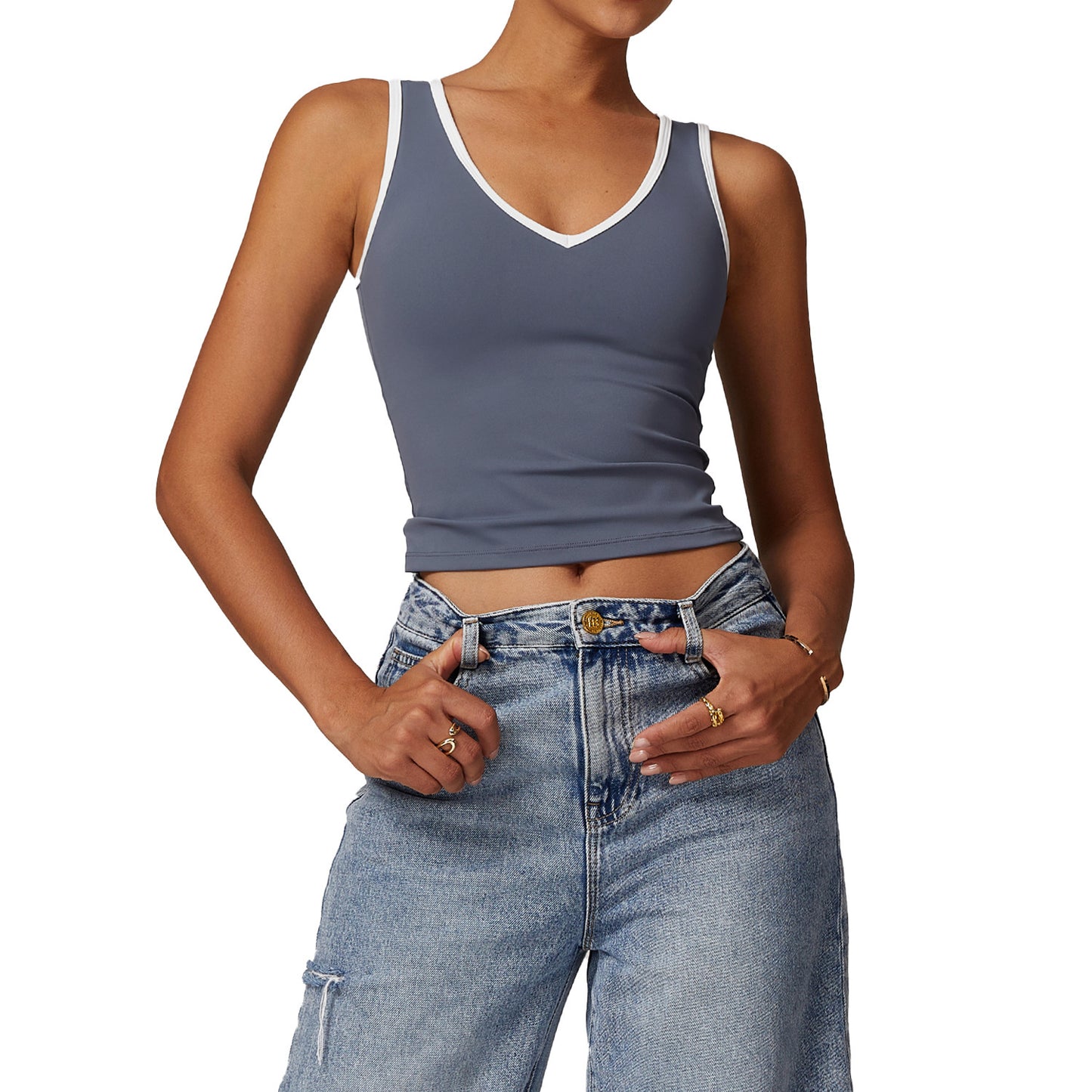 Tight Nude Feel Contrast Color Sports Vest Backless Yoga top
