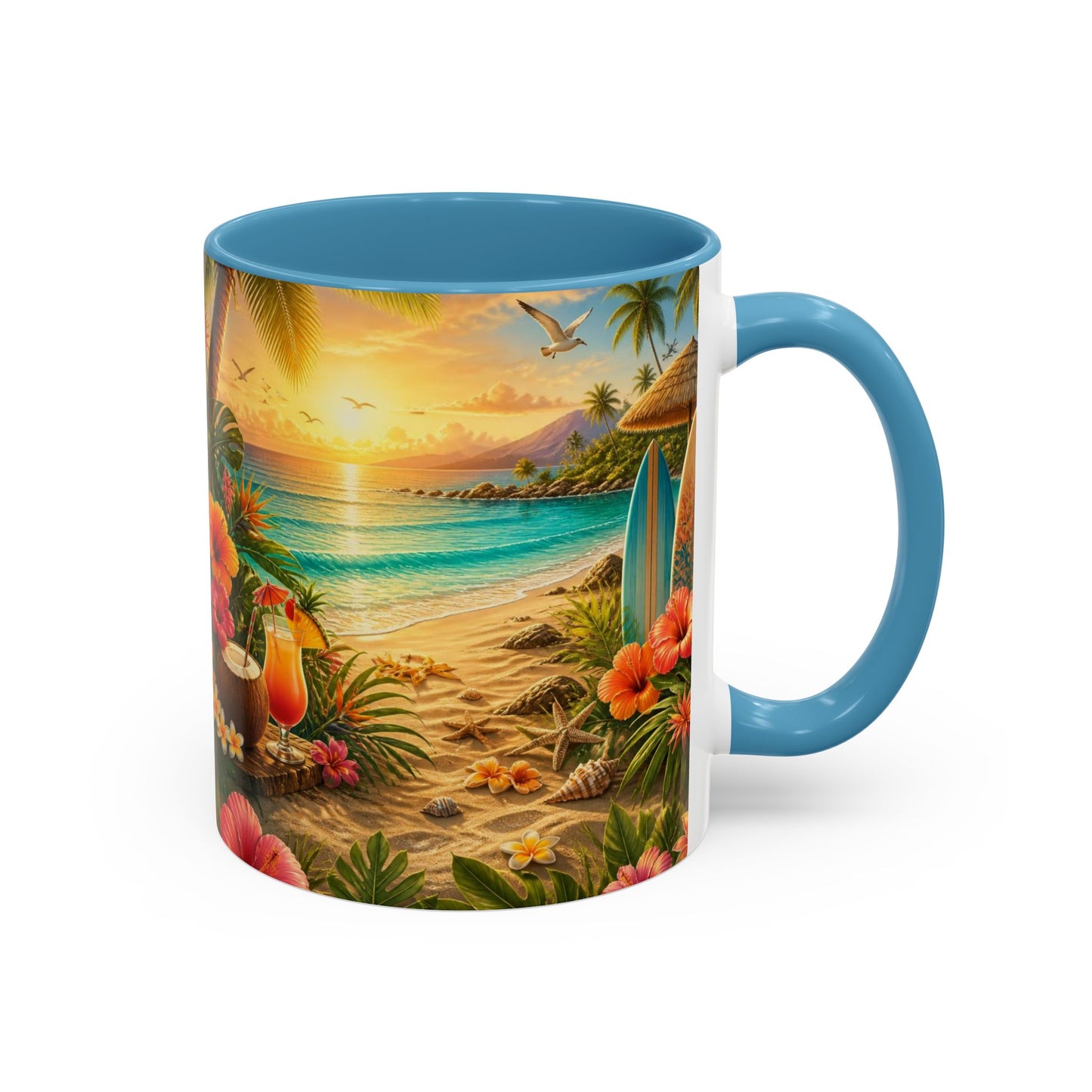Tropical Beach Coffee Mug – Sunset Luau Hawaiian Floral Accent