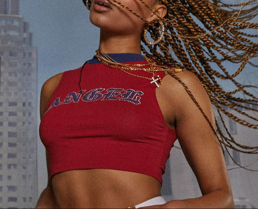 Women's Sleeveless Crew Neck Letter Print T-Shirt