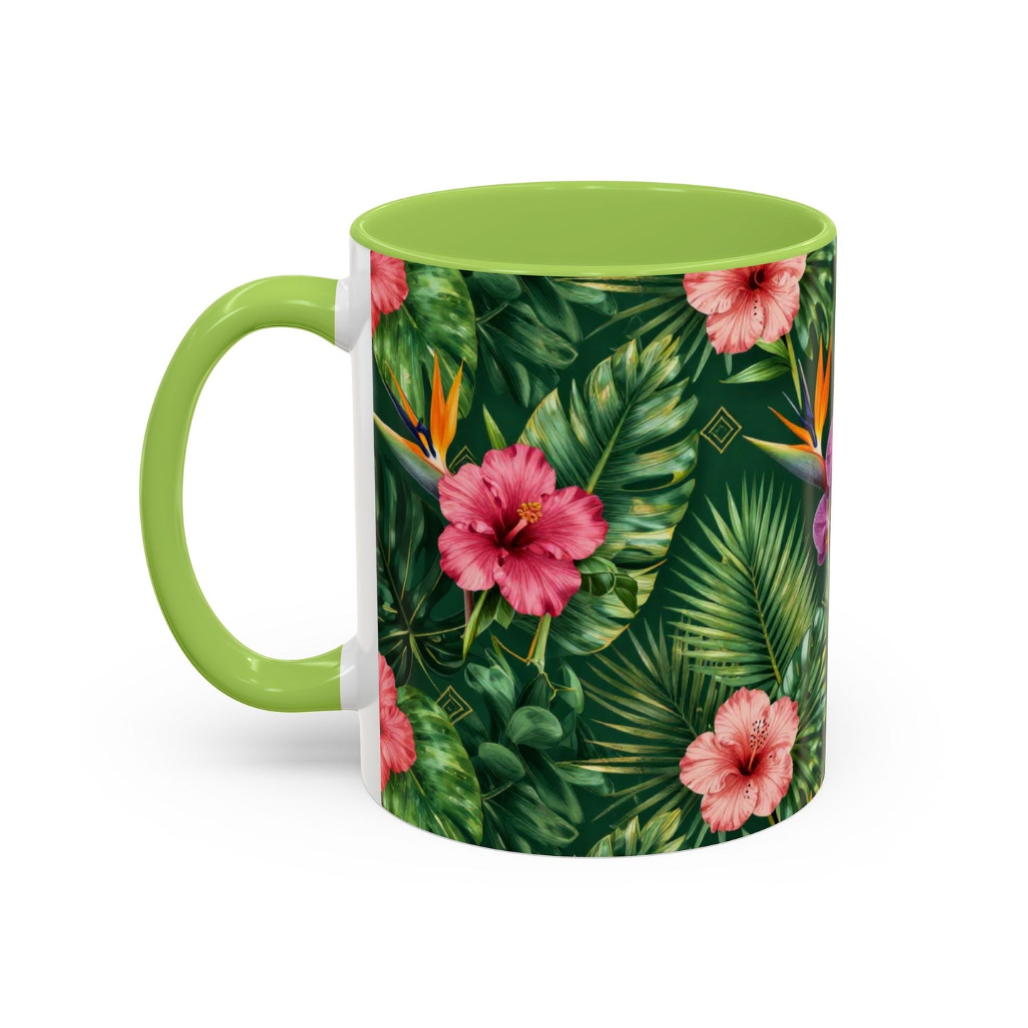 Tropical Floral Coffee Mug — Orchid & Hibiscus Accent 11/15oz