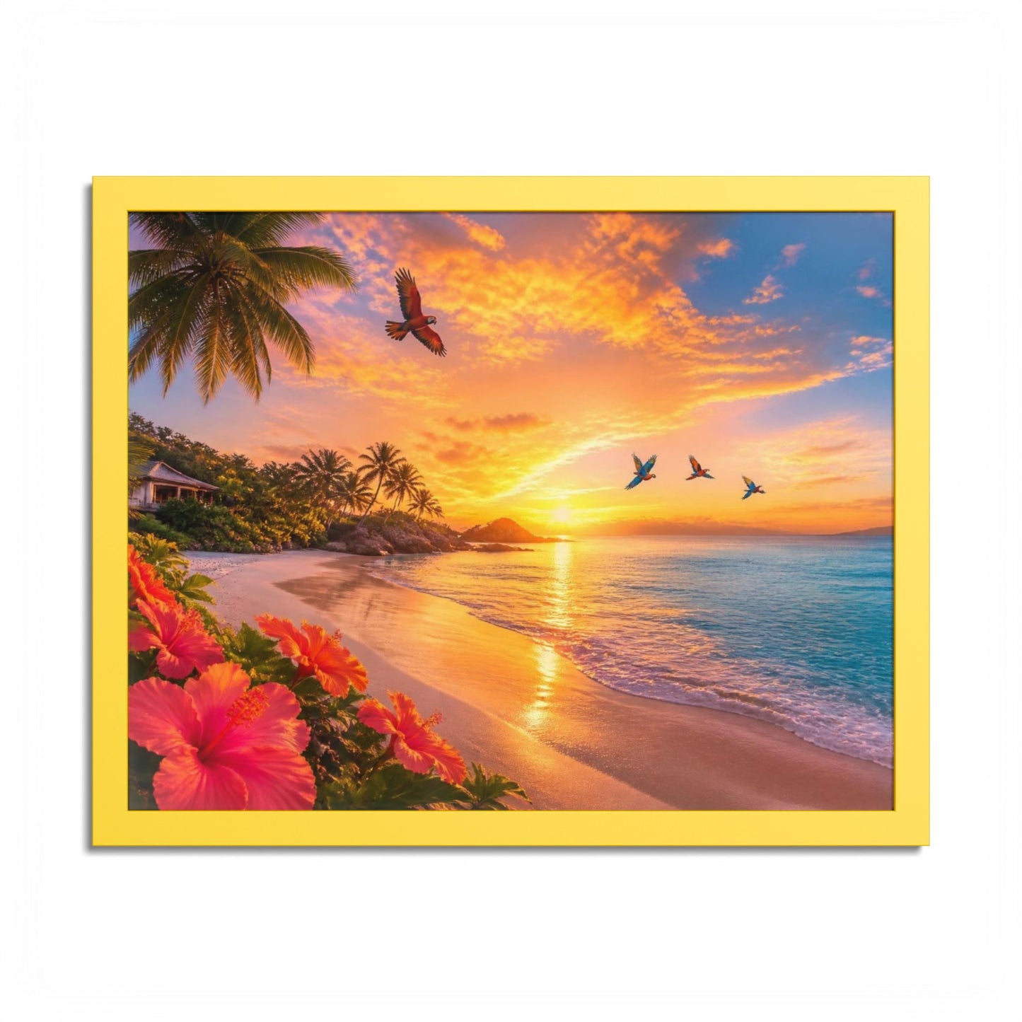 Tropical Sunset Framed Poster — Colorful Beach Wall Art