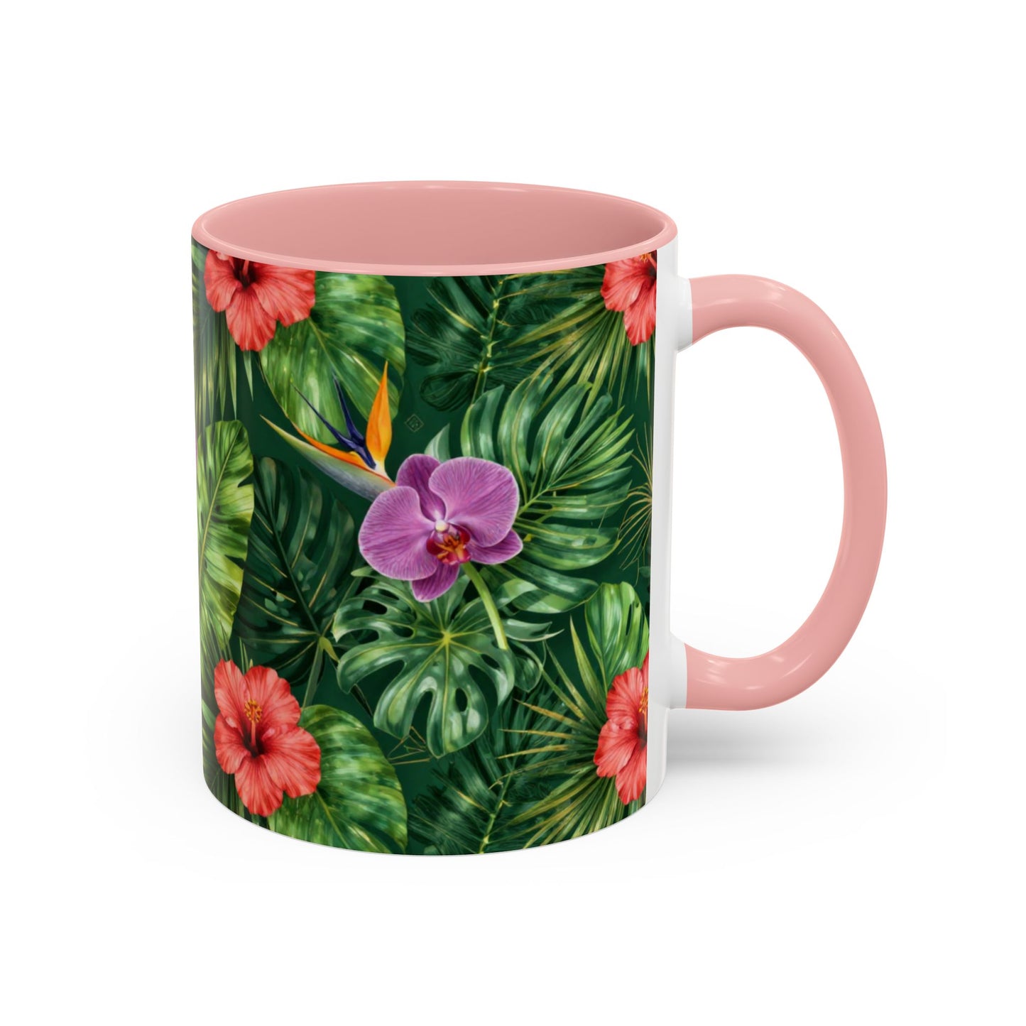 Tropical Floral Coffee Mug — Orchid & Hibiscus Accent 11/15oz