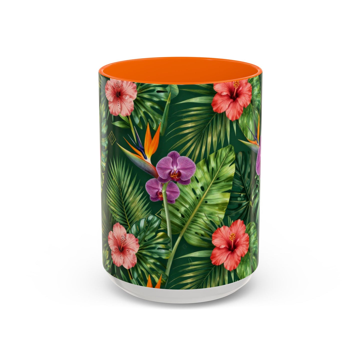 Tropical Floral Coffee Mug — Orchid & Hibiscus Accent 11/15oz