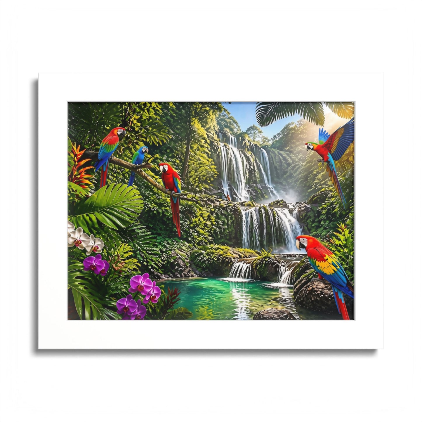 Tropical Waterfall Parrot Poster