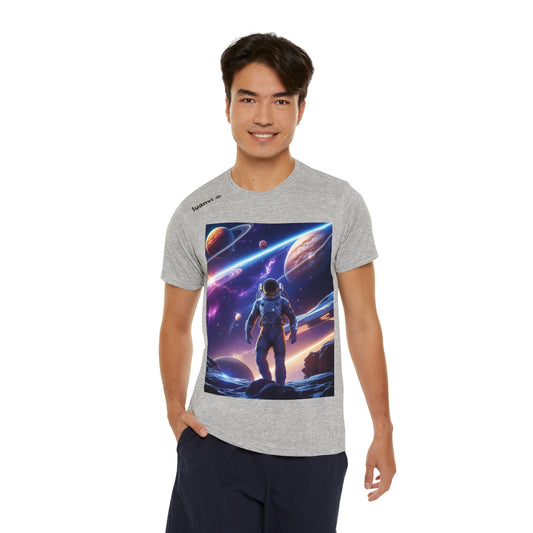 Men's Astronaut Themed Sports T-shirt, Cosmic Workout Tee, Galaxy Training Shirt, Space Adventure Apparel, Unique Gym Top